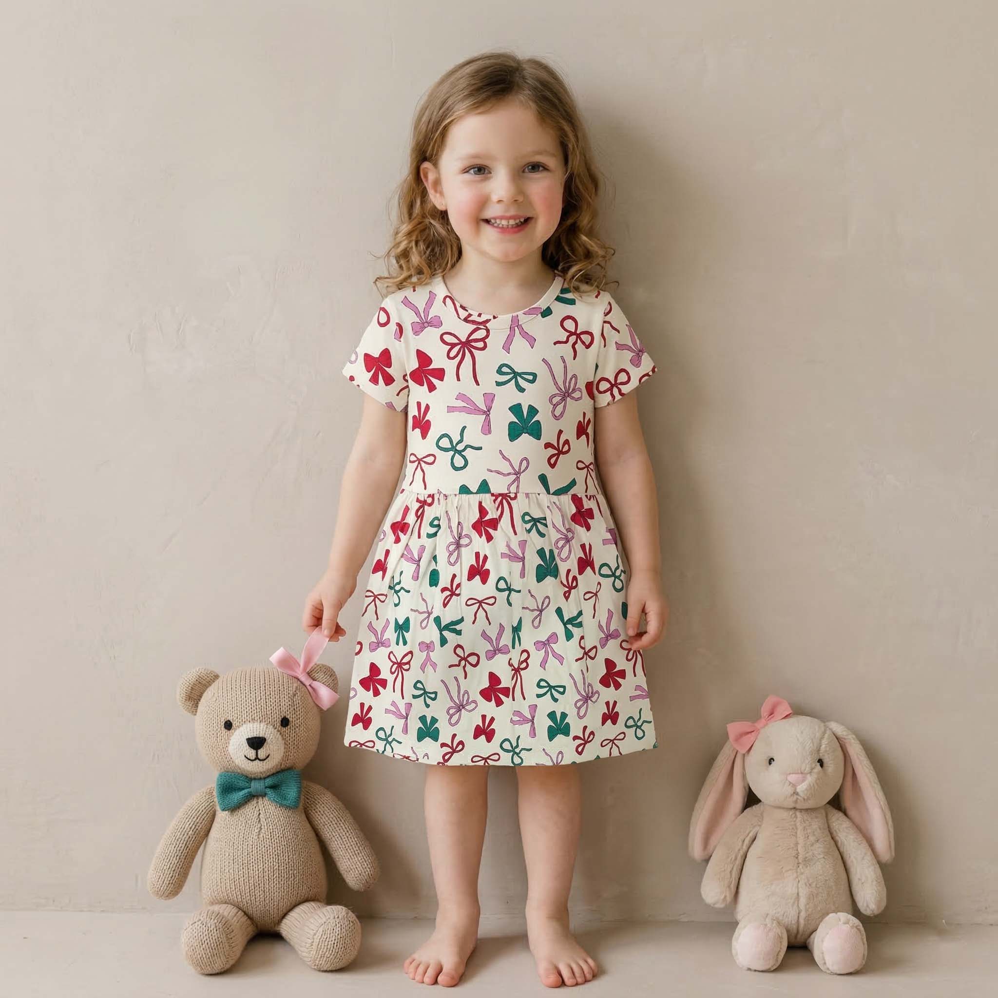 Bows & Knots Girls Frock - Cream