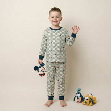 Mickey Checkered Boys Full Sleeves Pajama Set - Blue