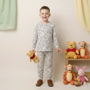 Winnie The Pooh Boys Full Sleeves Pajama Set - Grey