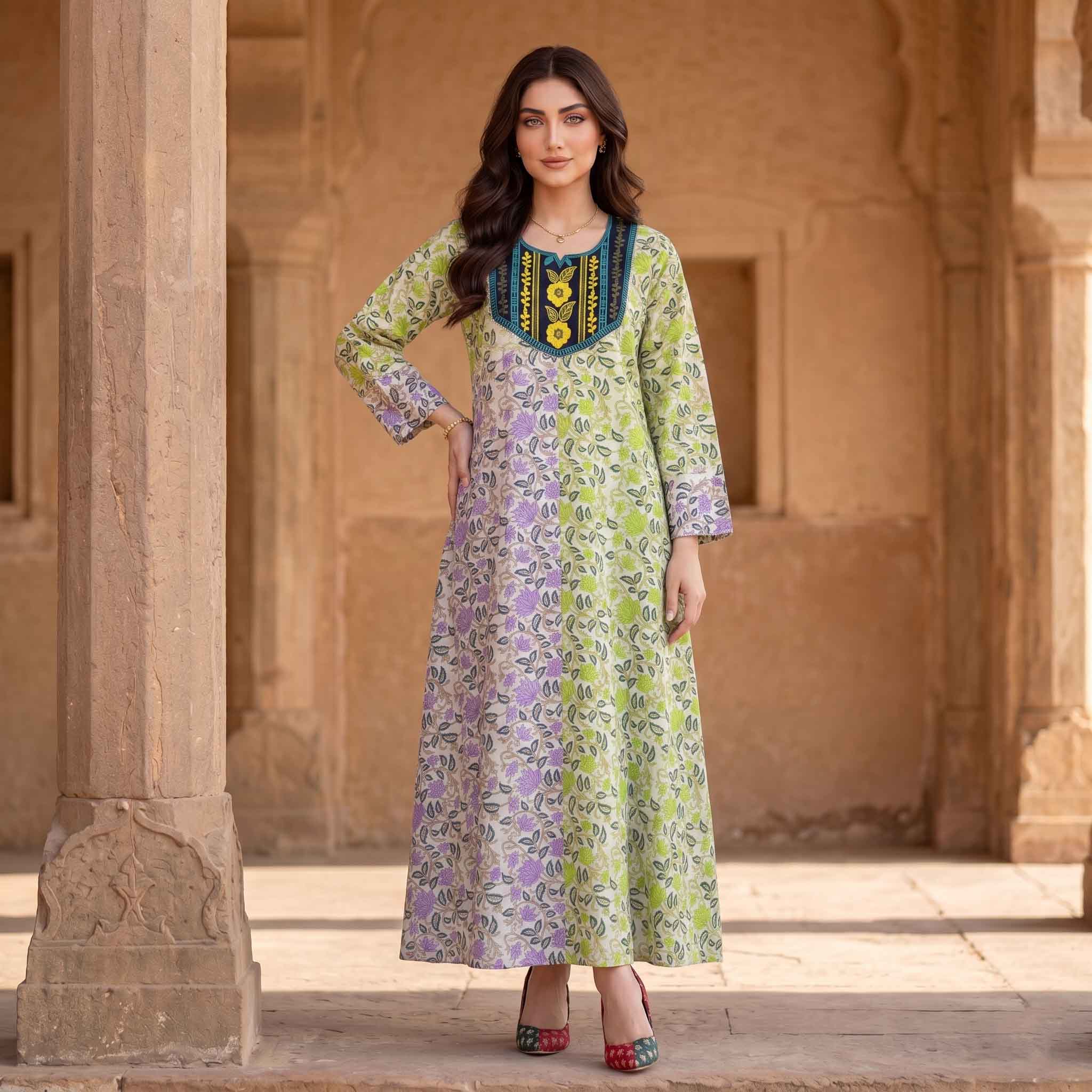 Spring Floral Women Darra - Lime & Purple 