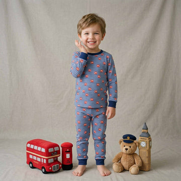London Bus Boys Full Sleeves Pajama Set - Blue