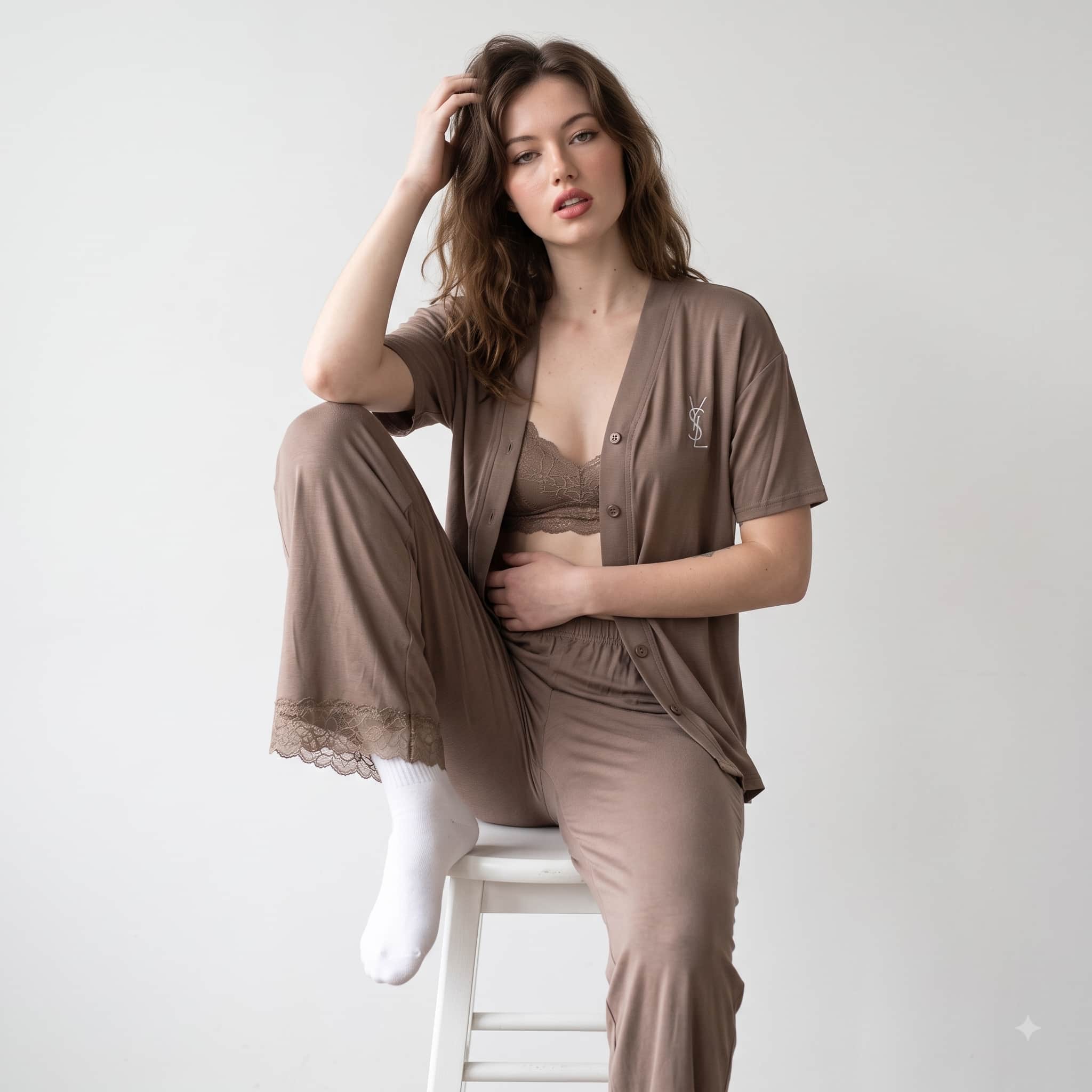Luxe Lounge Women Half Sleeves Pajama Set - Taupe Brown