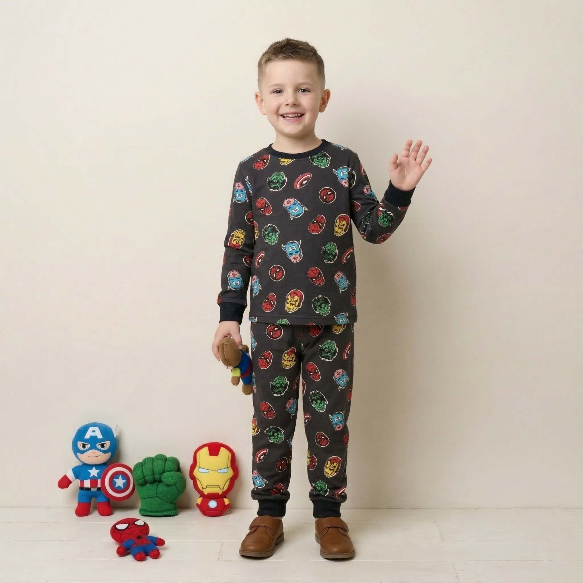 Marvel Boys Full Sleeves Pajama Set- Black