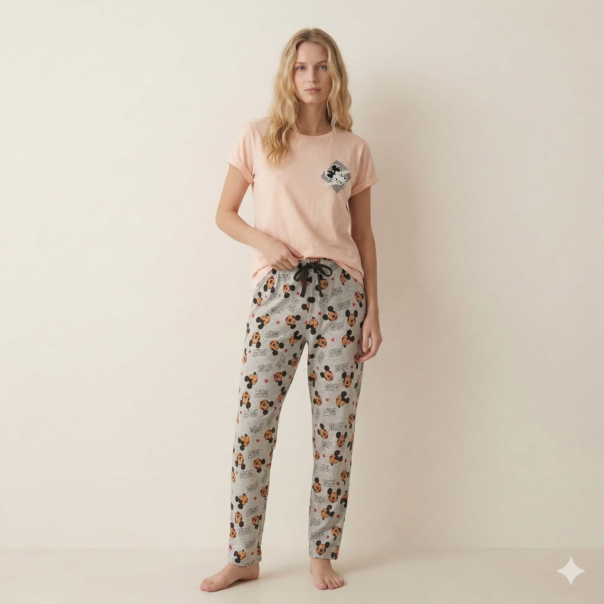 Mickey Mouse Women Pajama Set - Cream-Grey