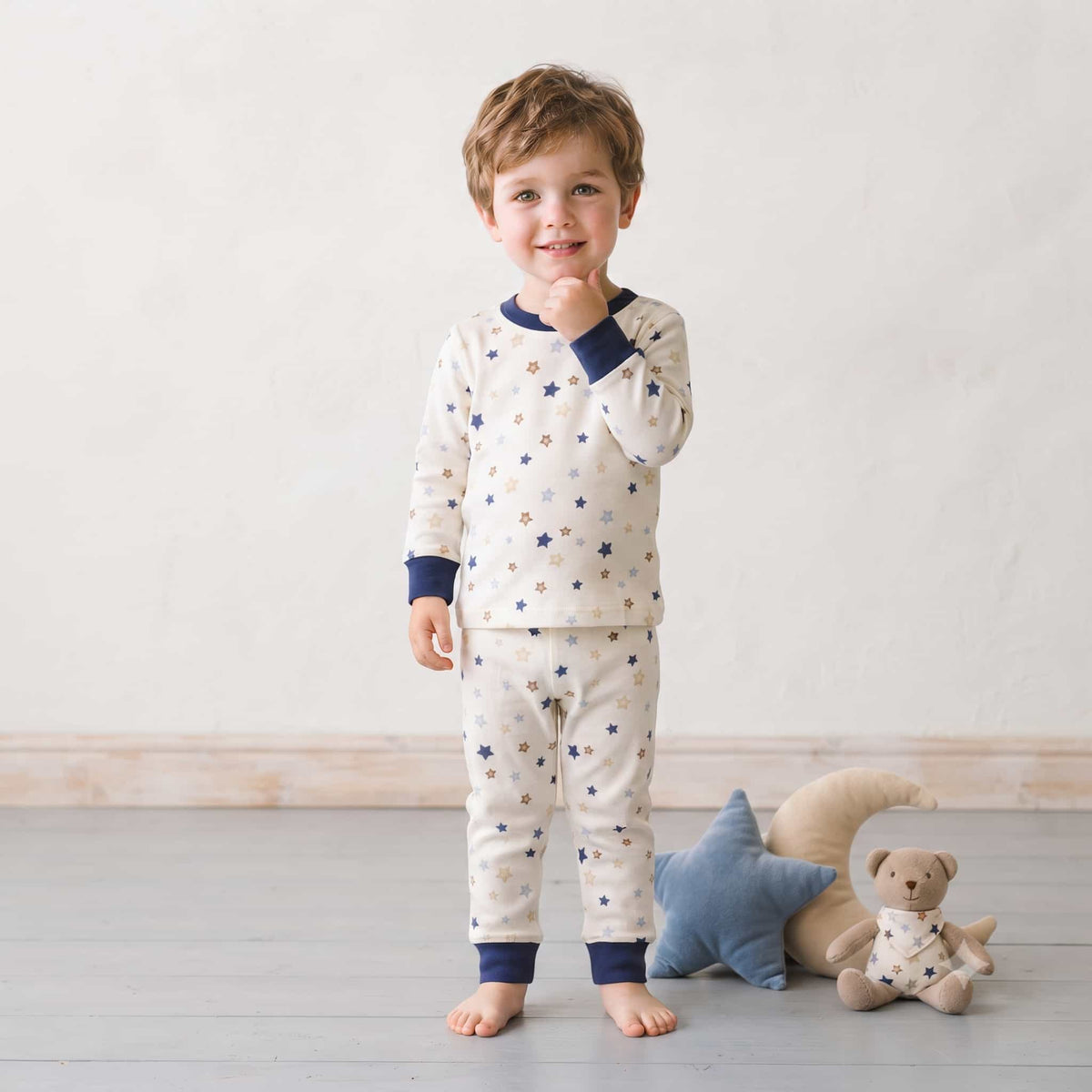 Starry Slumber Boys Full Sleeves Pajama Set - Navy