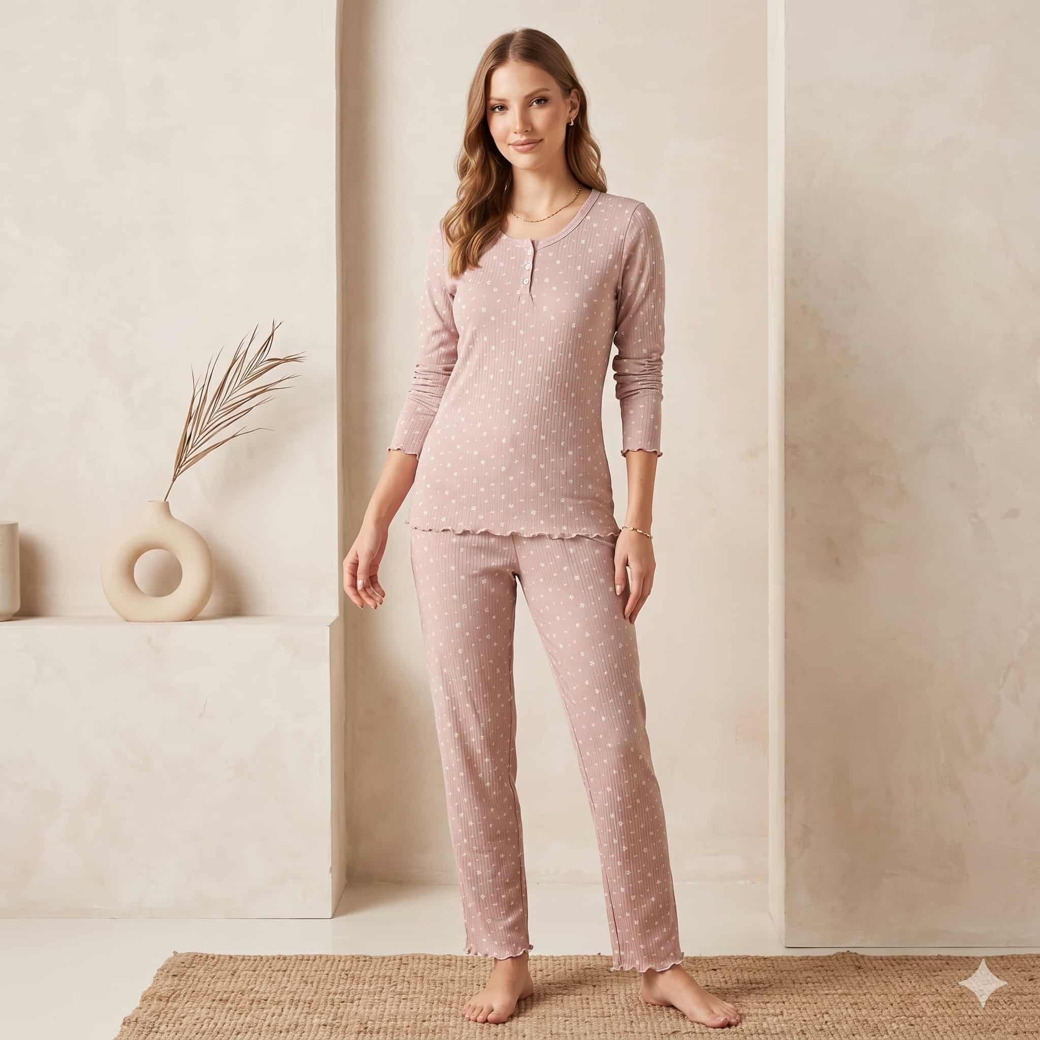 Blush Petals Women Full Sleeves Pajama Set - Pink