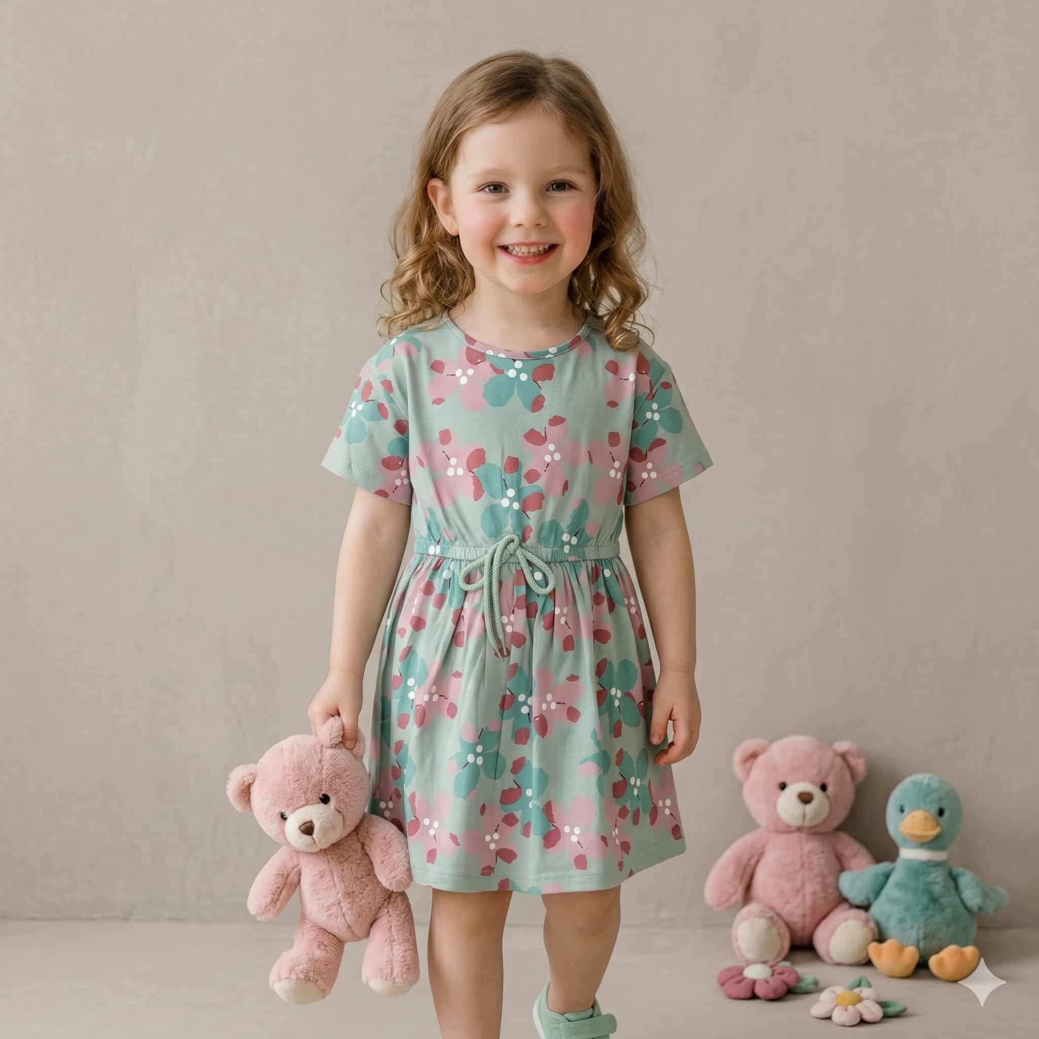 Painted Bloom Girls Frock Set - Green