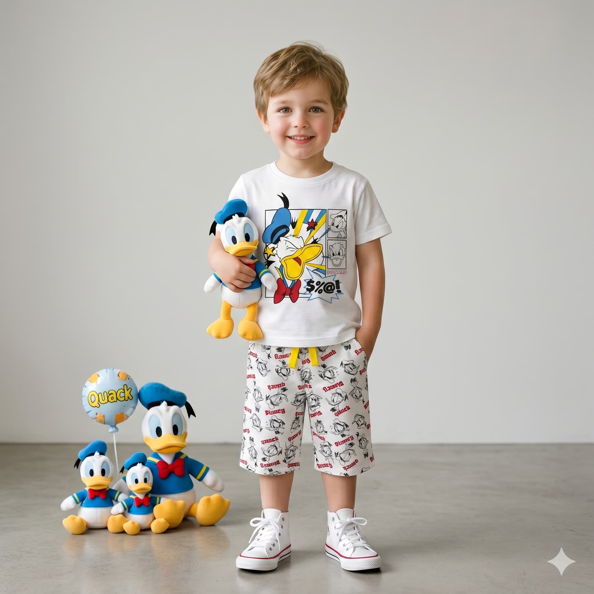 Donald Duck Boys Half Sleeves Short Set - White