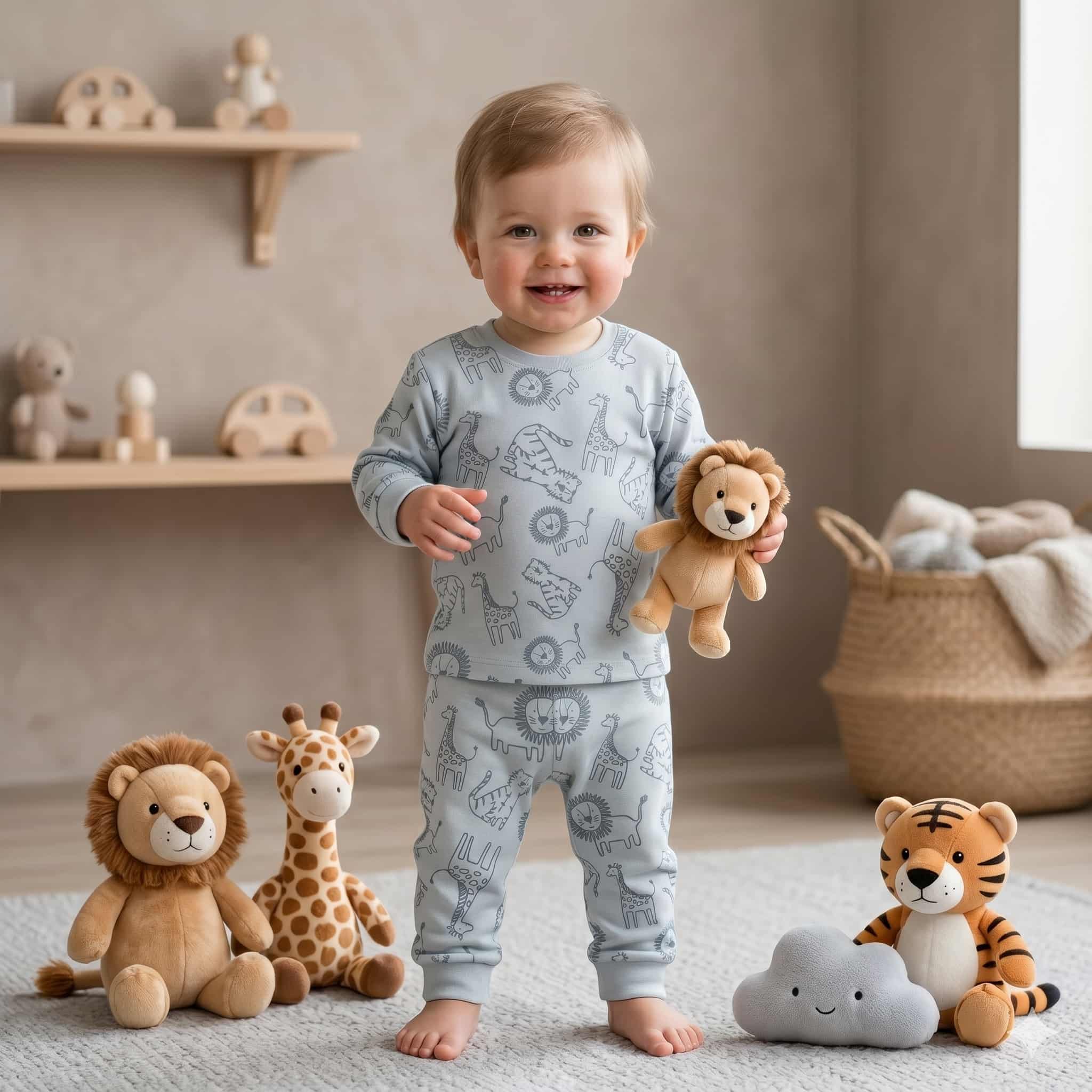 Safari Sketch Baby Boys Full Sleeves Set - Light Blue