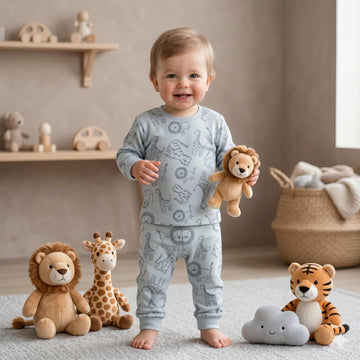 Safari Sketch Baby Boys Full Sleeves Set - Light Blue