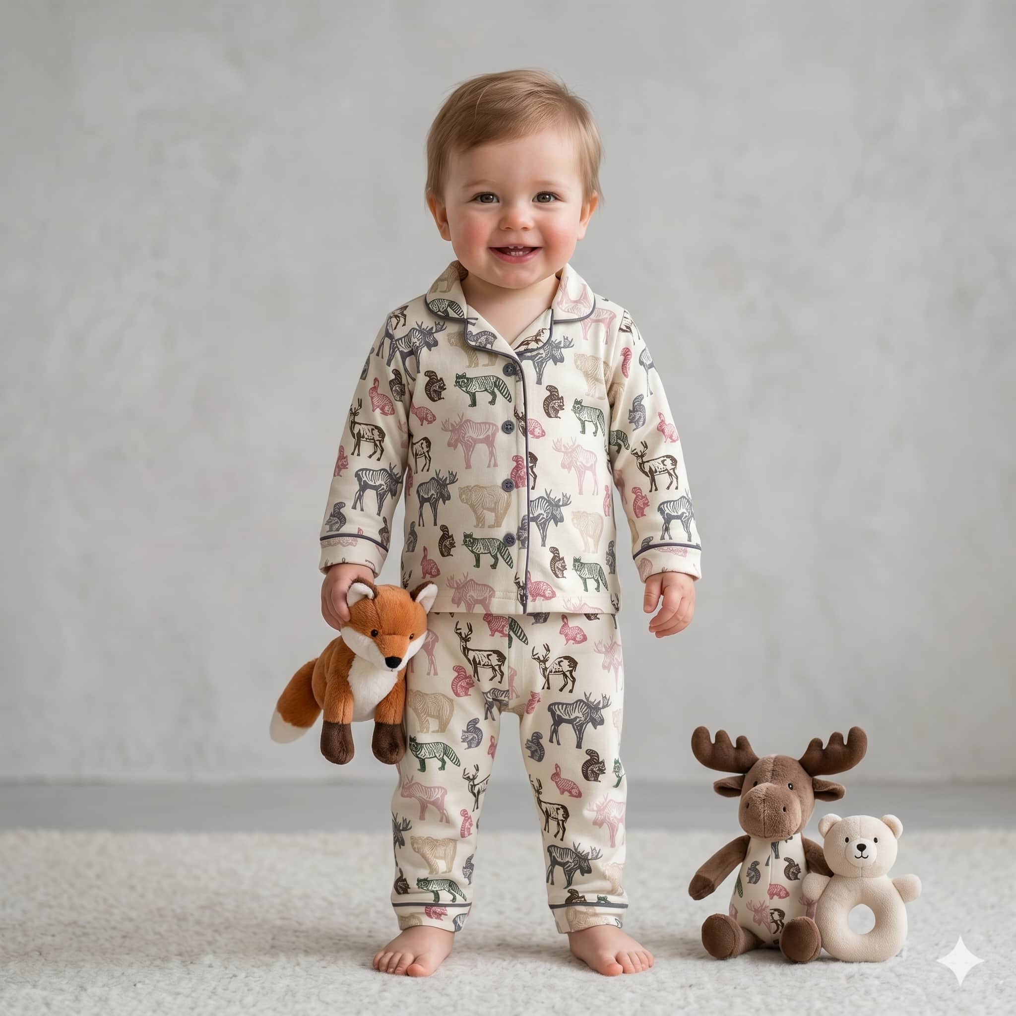 Forest Tales Baby Boys Full Sleeves Pajama Set - Beige
