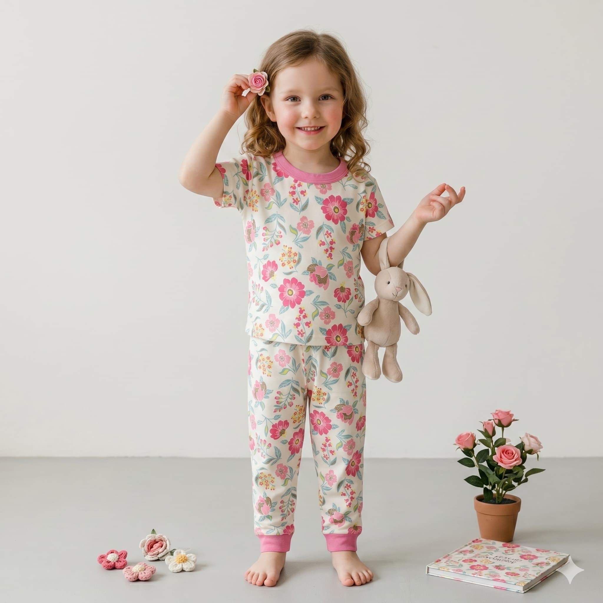 Blossom Girls Half Sleeves Pajama Set - Light Pink
