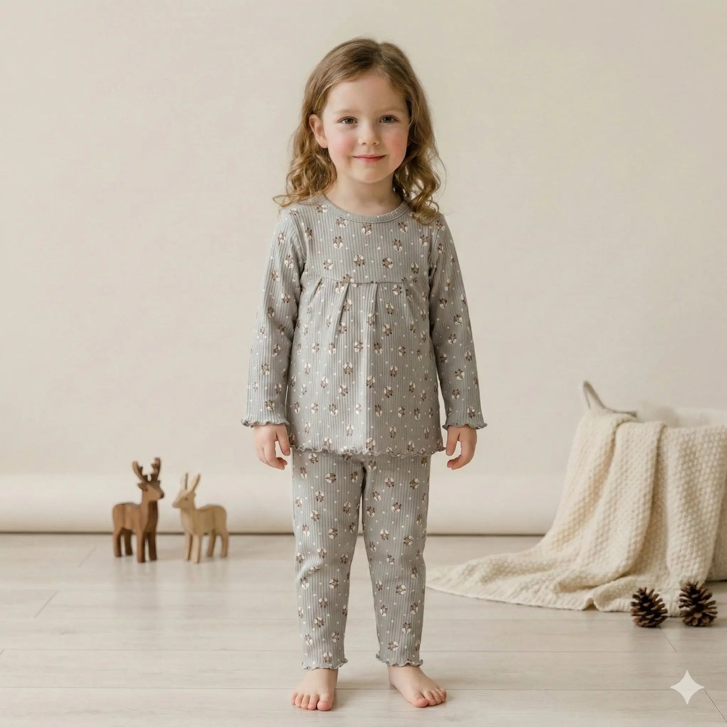 Little Fawn Girl Pajama Set- Grey