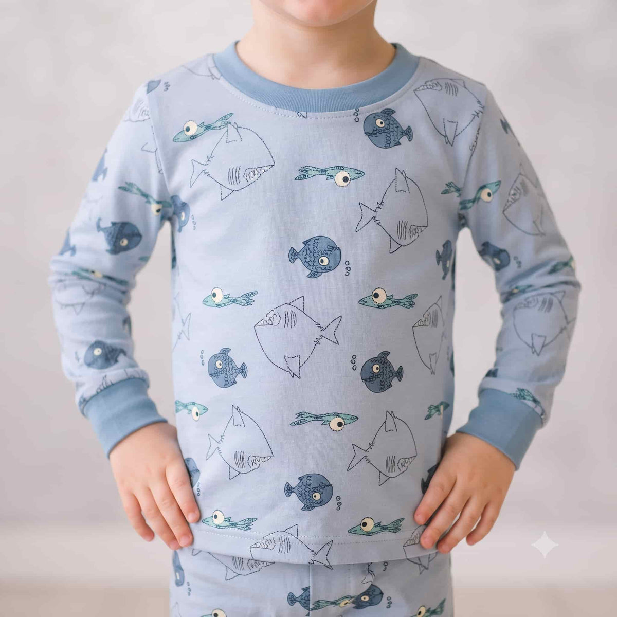 Ocean Buddies Boys Full Sleeves Pajama Set - Light Blue