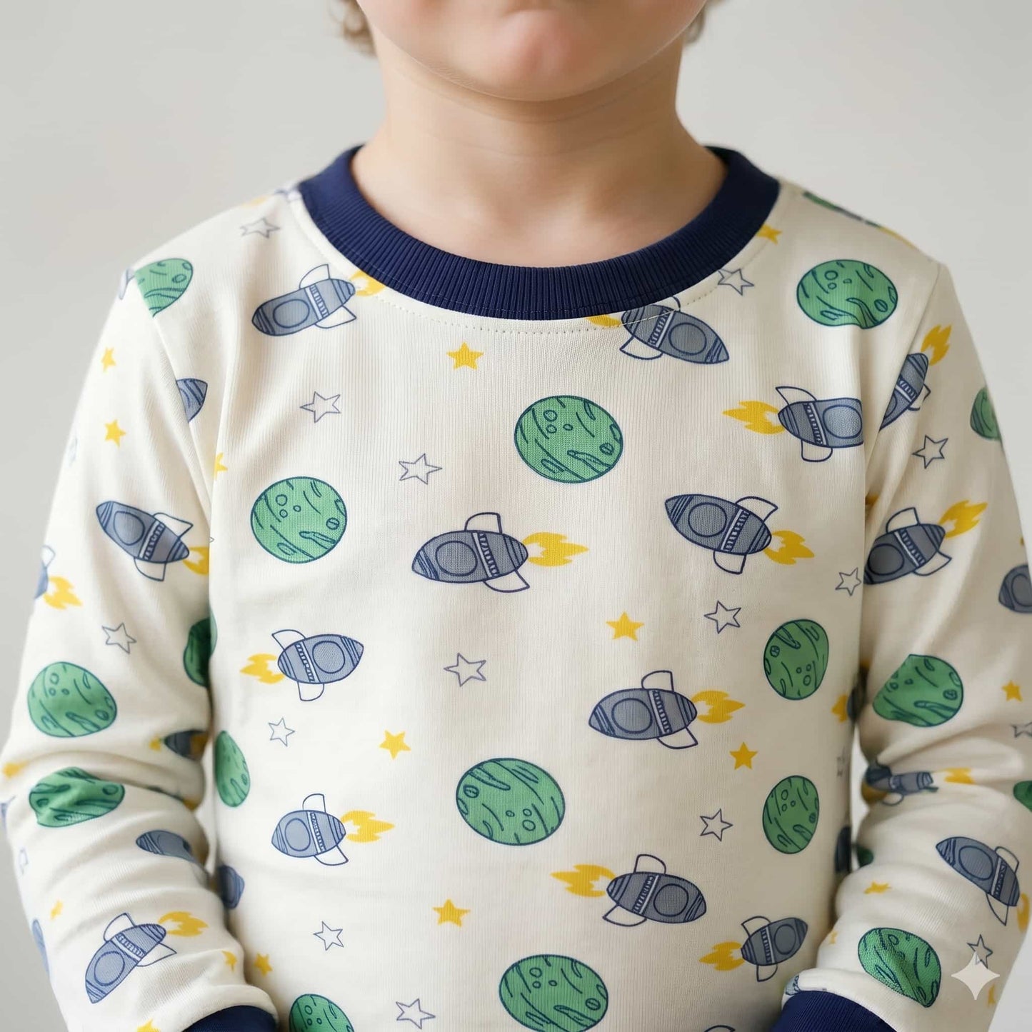 Rocket Launch Boys Full Sleeves Pajama Set - White