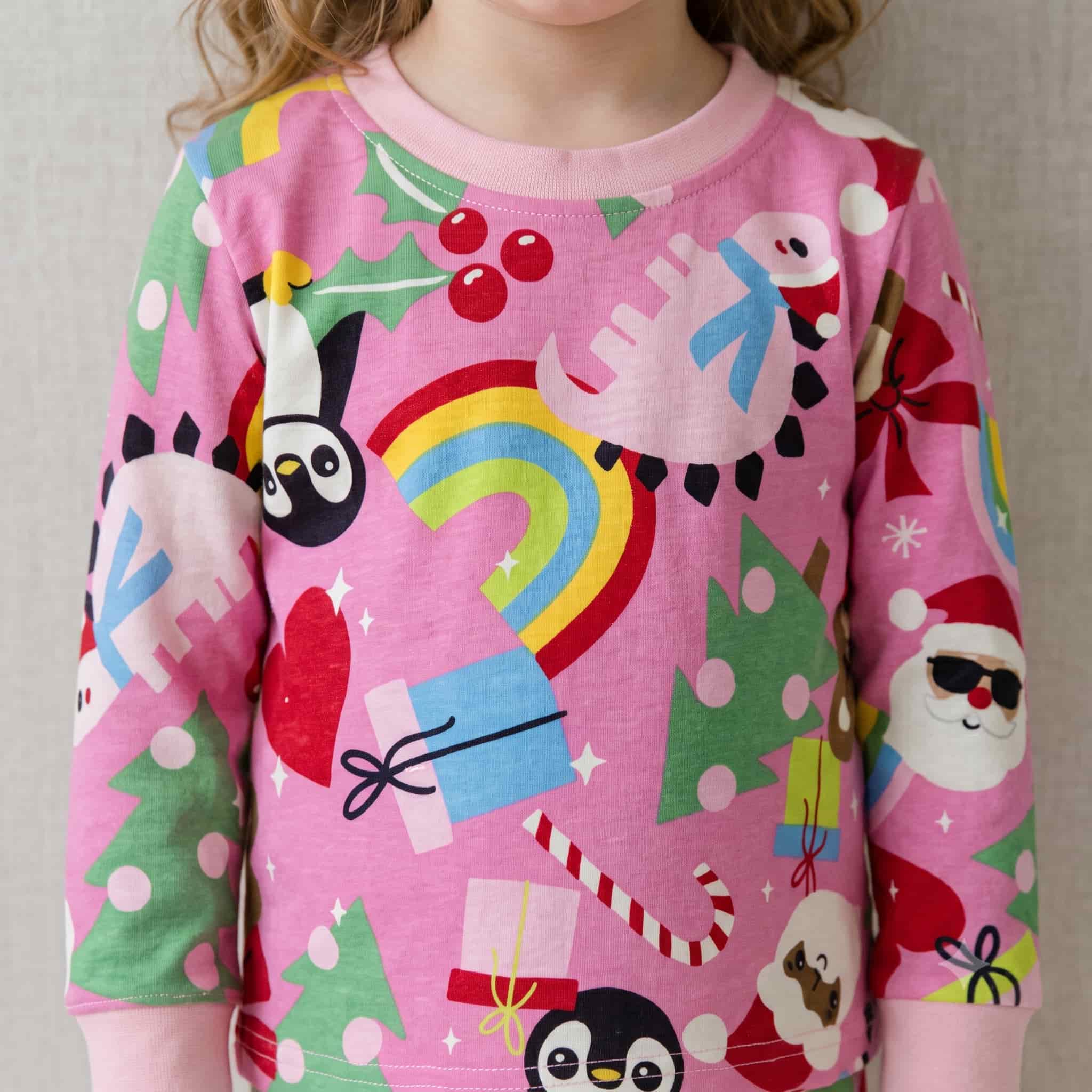 Festive Cheer Girls Full Sleeves Pajama Set - Pink
