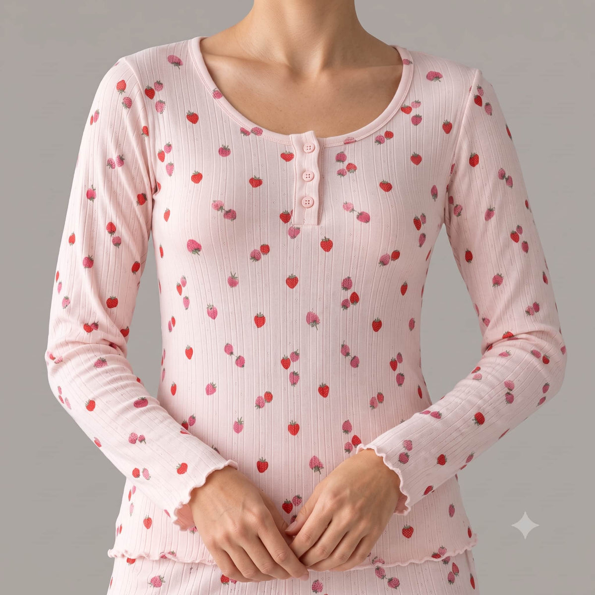 Strawberry Bliss Women Full Sleeves Pajama Set – Soft Pink