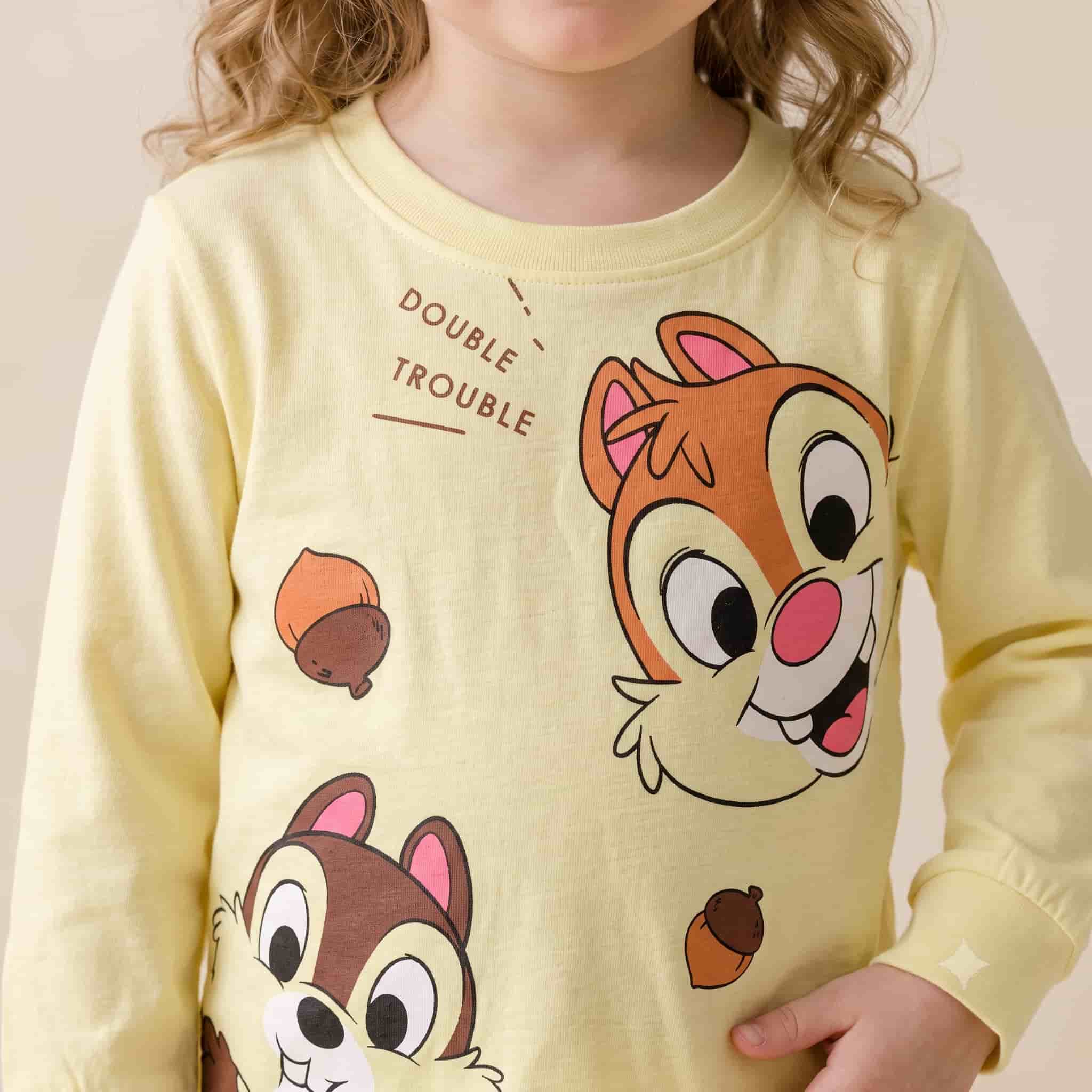 Chip N Dale Girl Full Sleeves Pajama Sets- Yellow