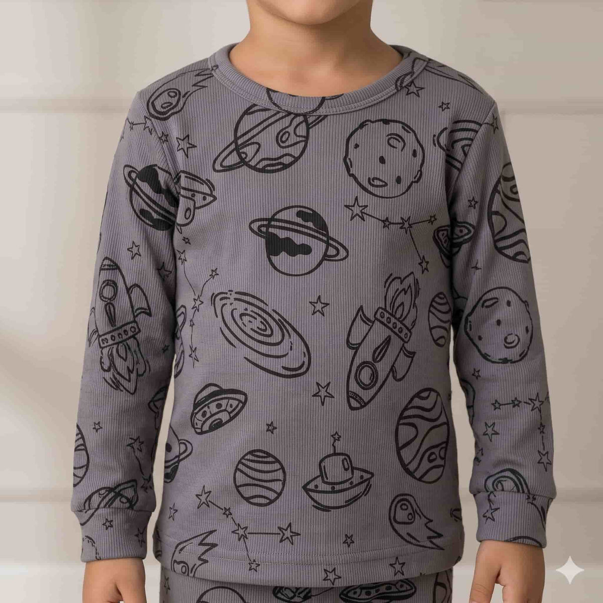 Cosmic Quest Boys Full Sleeves Pajama Set – Space Grey
