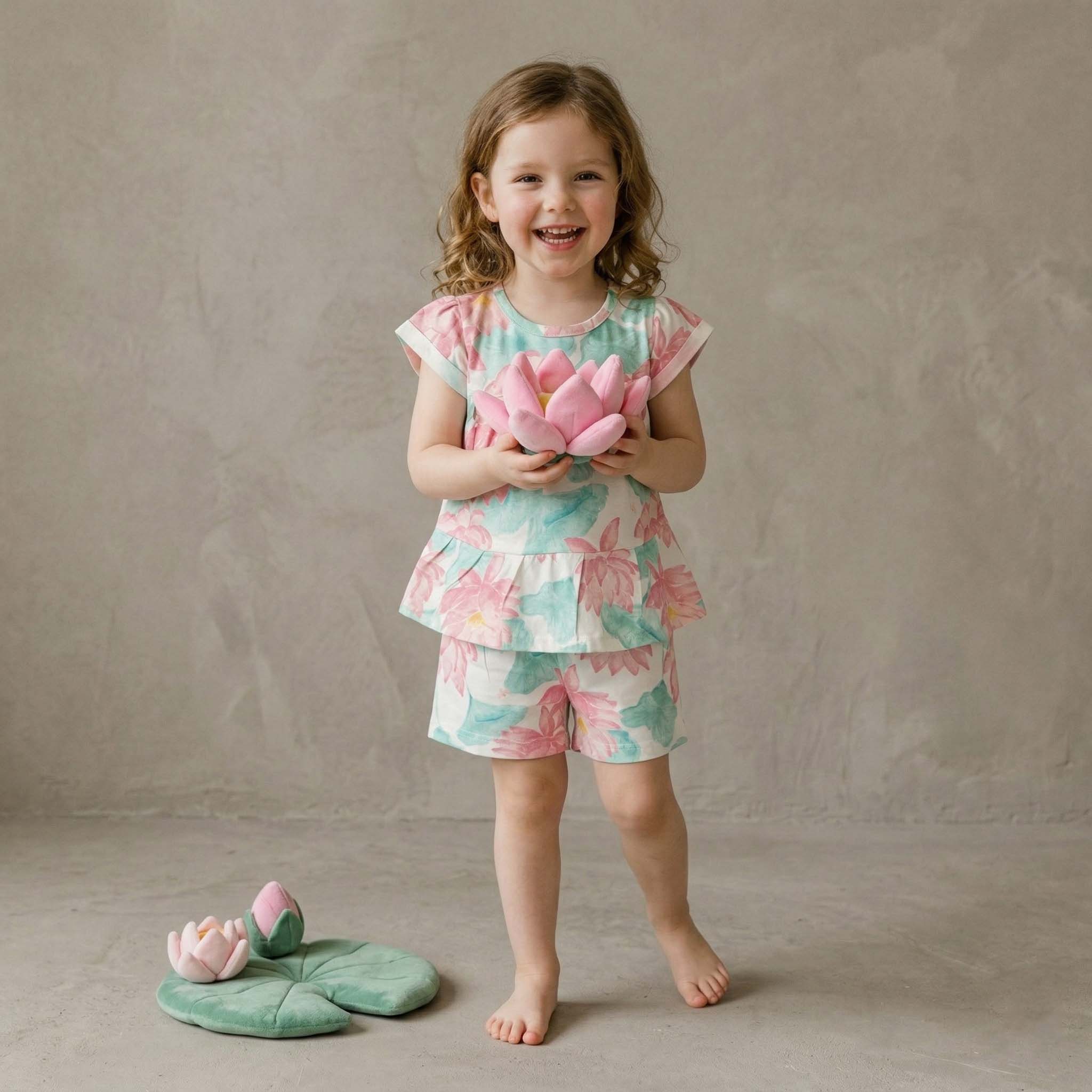 Lotus Girls Short Set - Pink & Blue