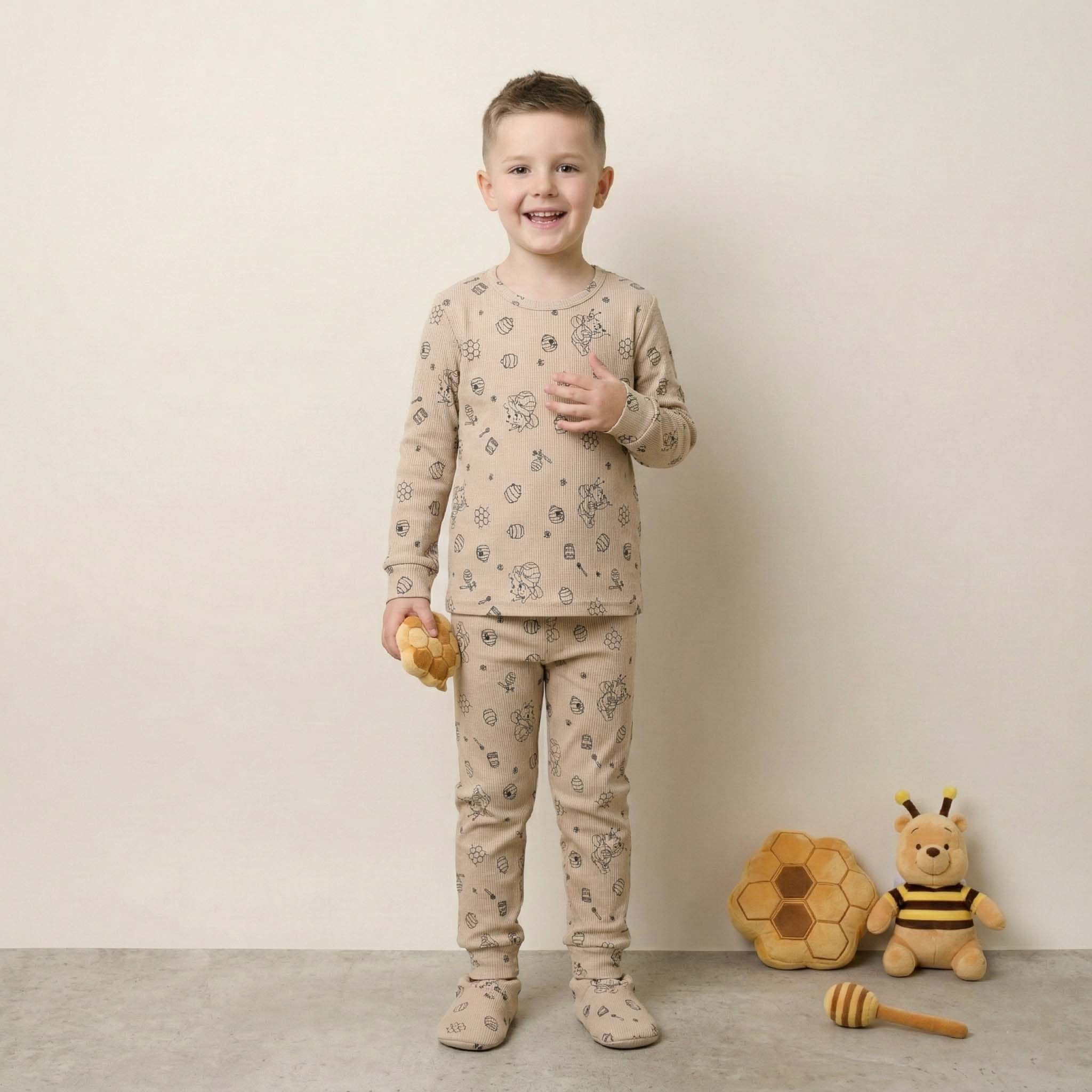 Honey Bee Boys Full Sleeves Pajama Set - Brown