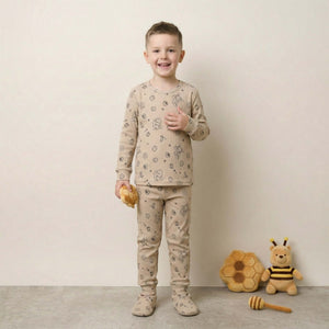 Honey Bee Boys Full Sleeves Pajama Set - Brown