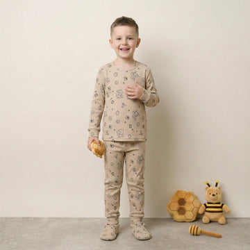 Honey Bee Boys Full Sleeves Pajama Set - Brown