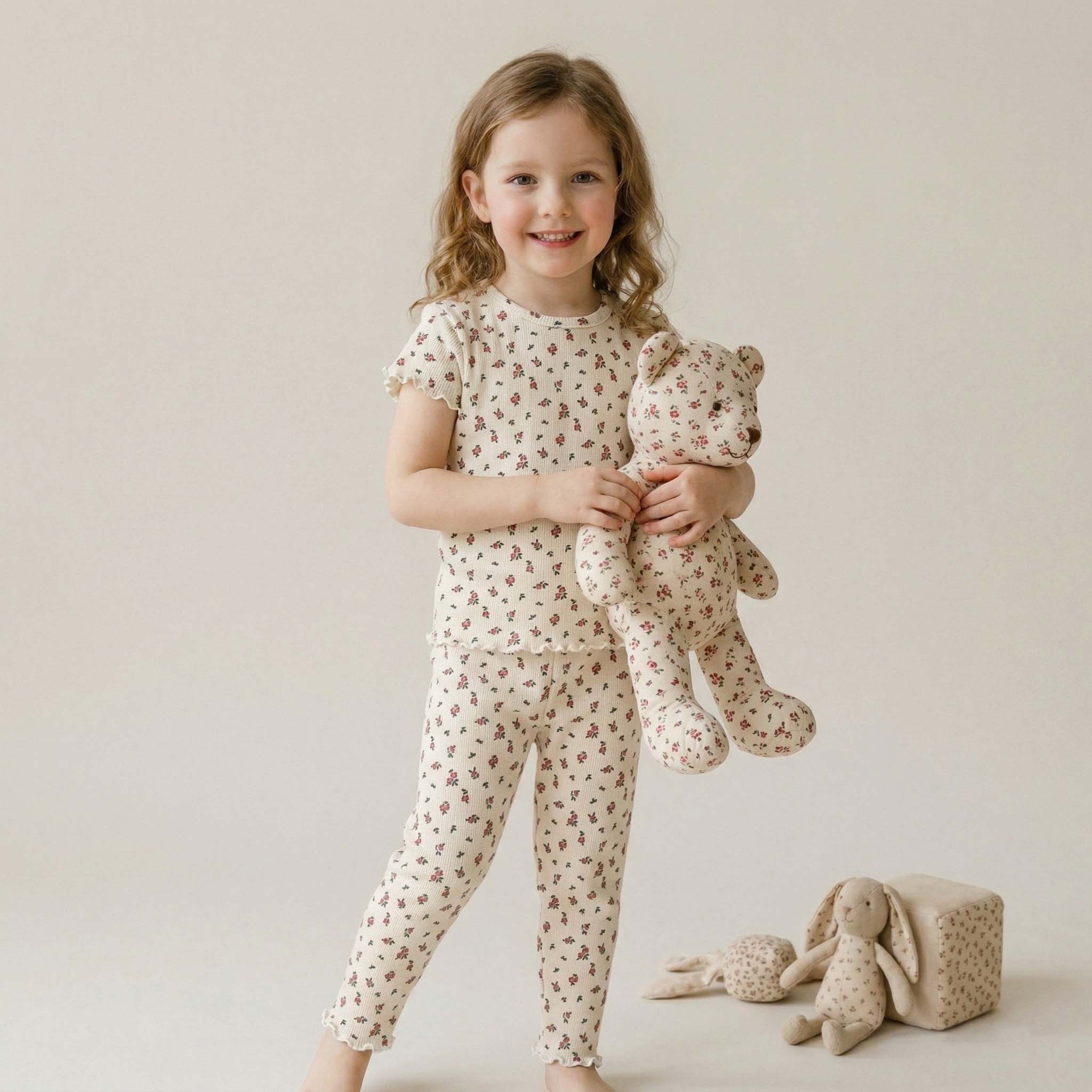 Wild Rose Cottage Girls Short Sleeves Pajama Set - Cream
