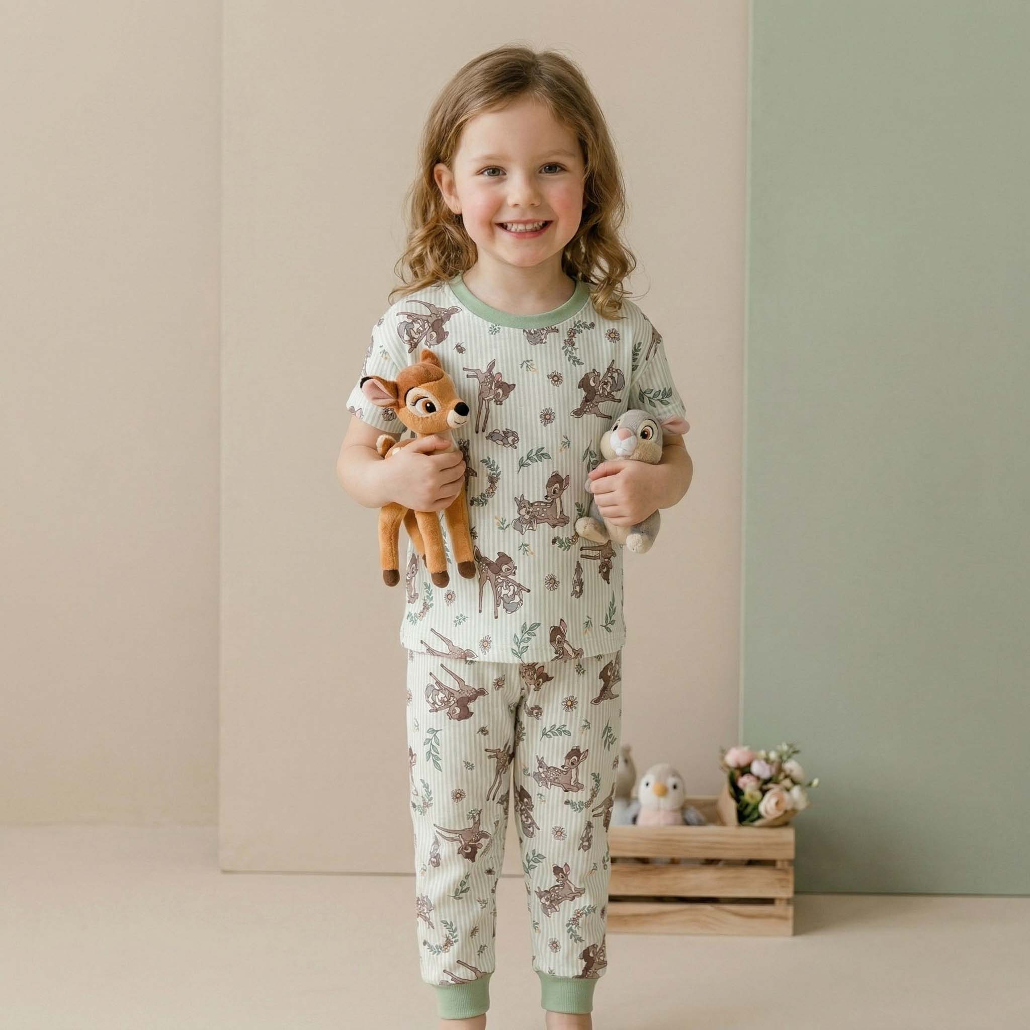 Playful Bambi Girls Short Sleeves Pajama Set - Green