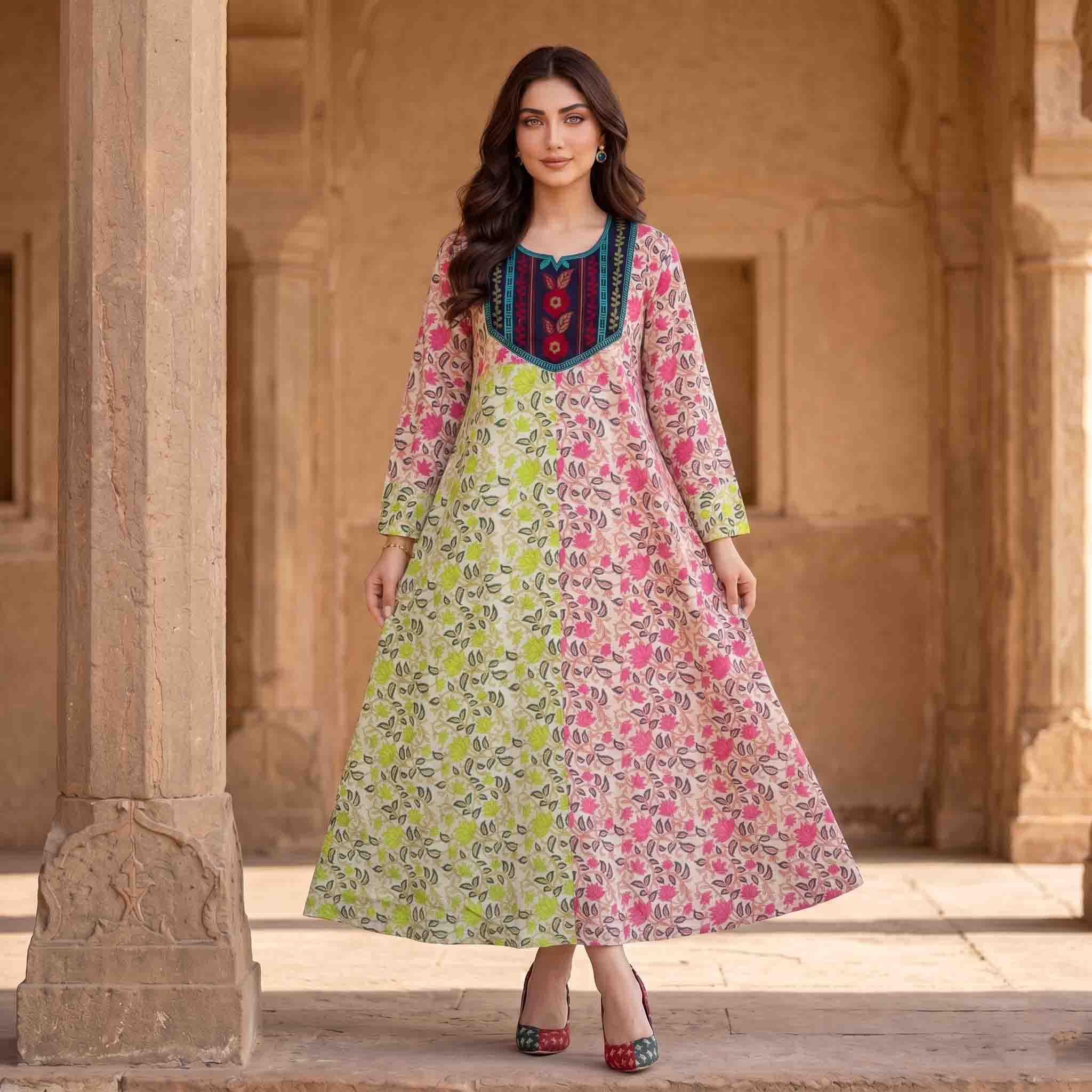 Spring Petals Women Darra - Lime & Pink