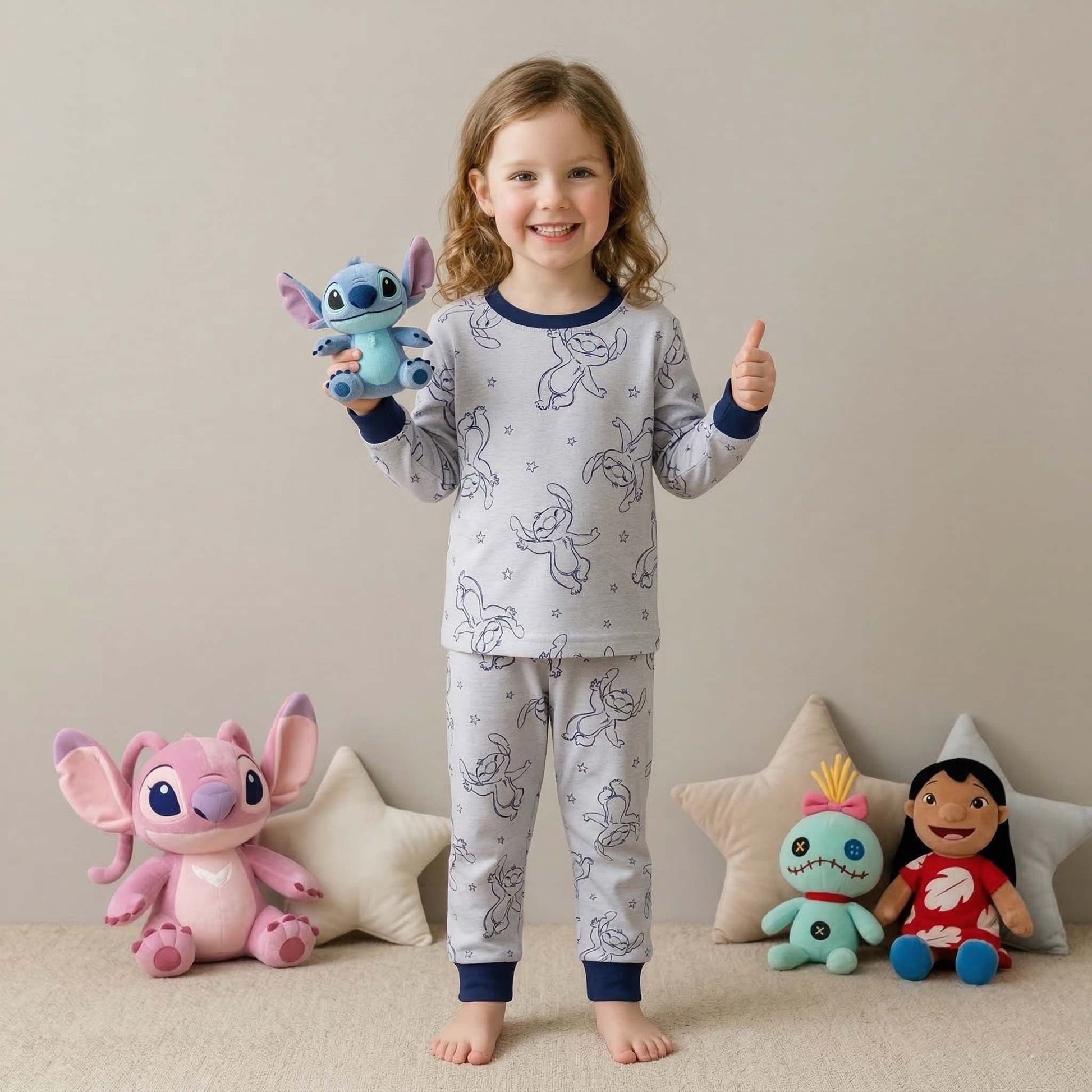 Happy Stitch Girls Disney Pajama Set - Blue