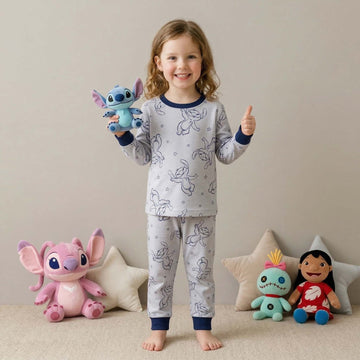 Happy Stitch Girls Disney Pajama Set - Blue