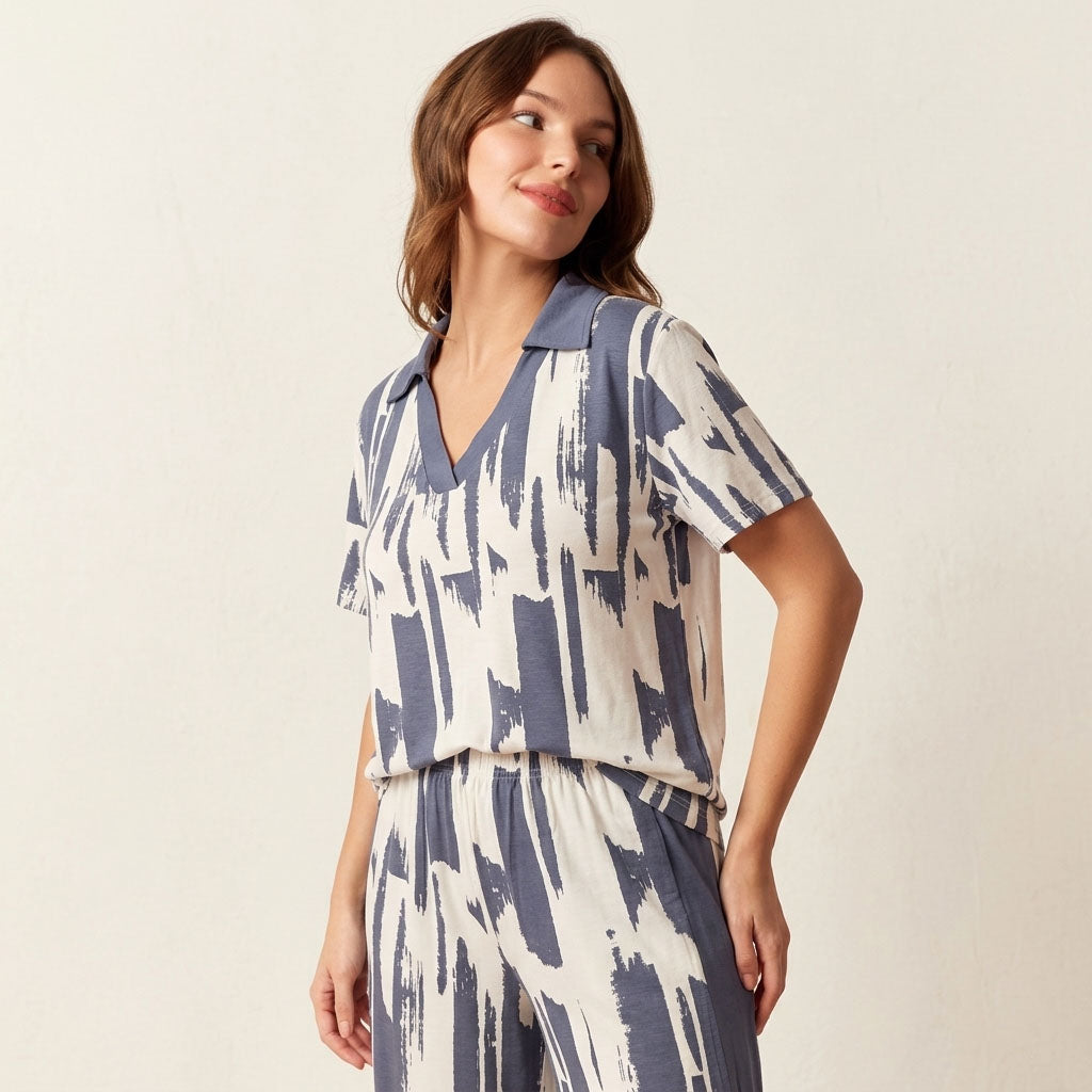 Ikat Print Women Pajama Set - Grey