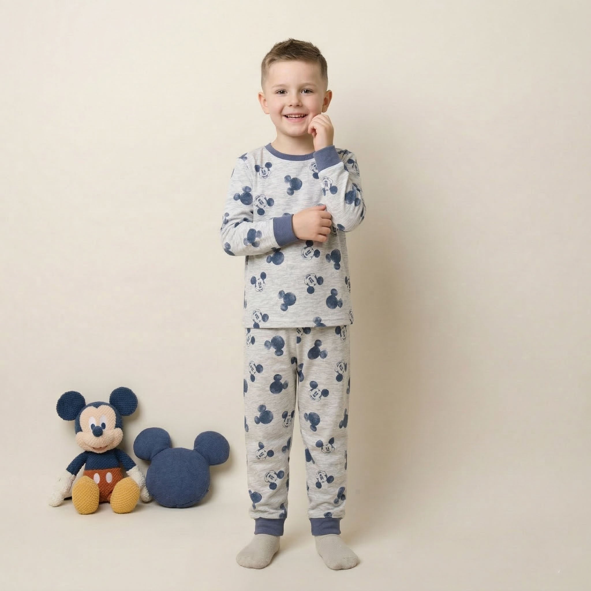 Mickey Boys Full Sleeves Pajama Set - Grey