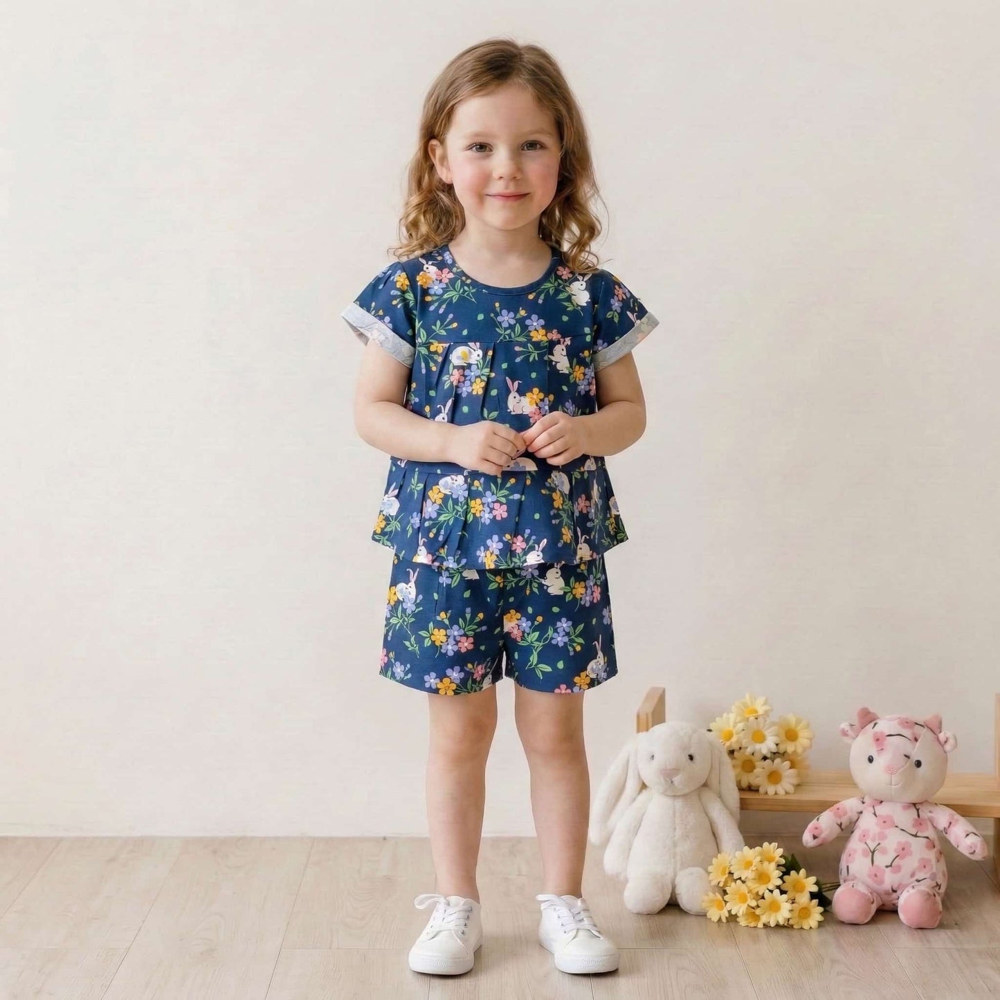 Meadow Bunny Girls Short Set- Navy Blue