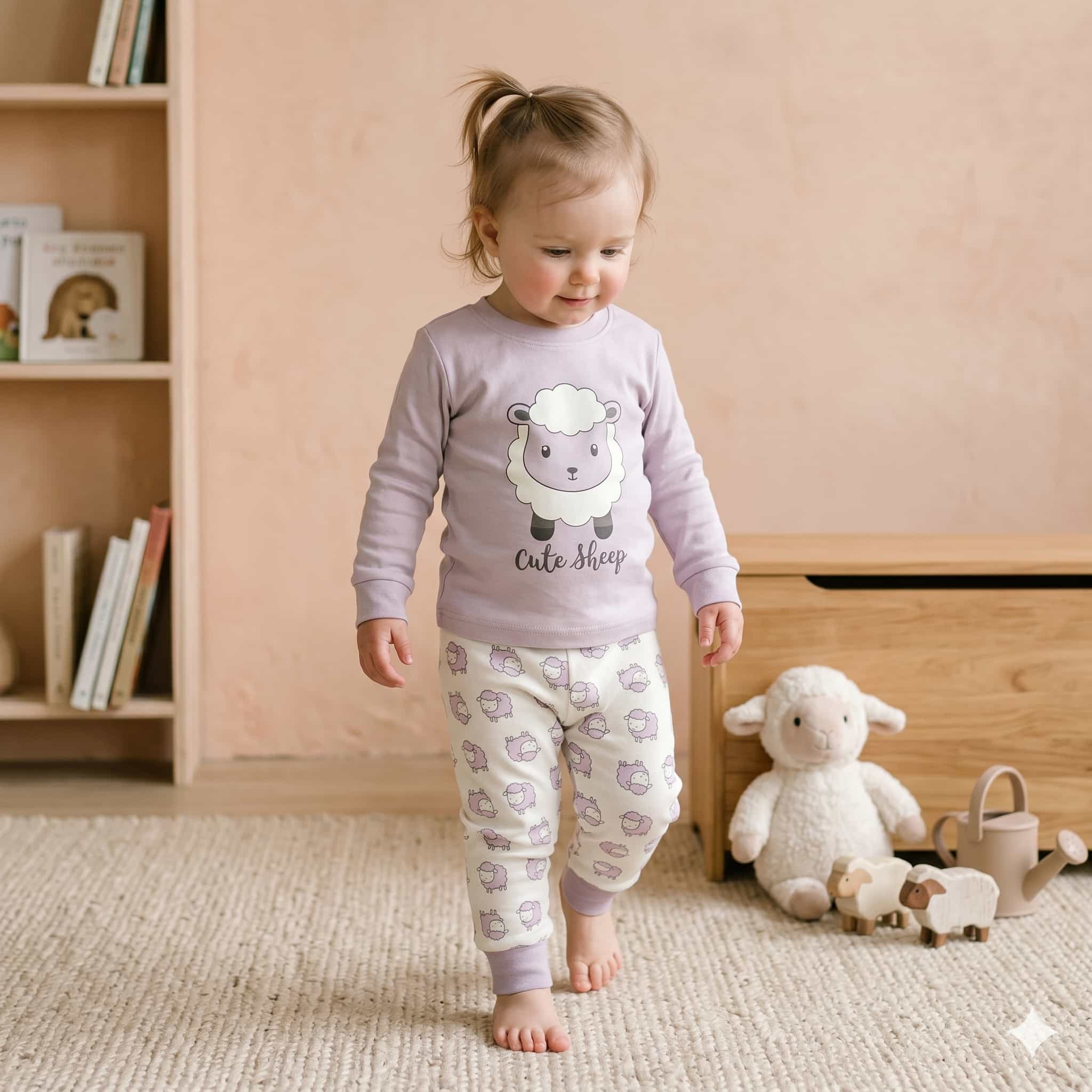 Lilac Lamb Baby Girls Full Sleeves Set - Purple