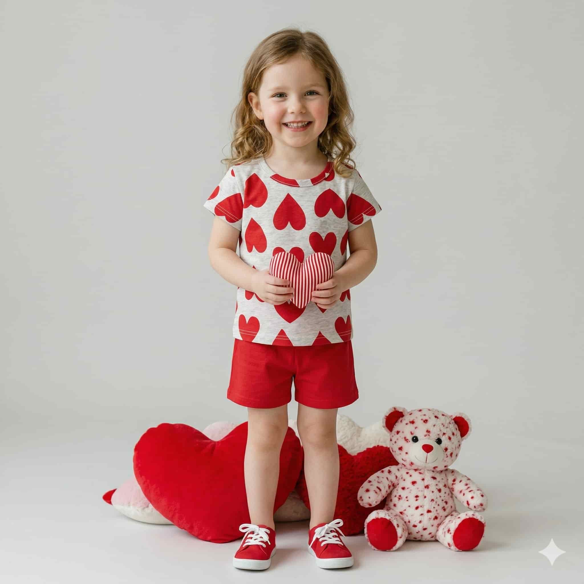 Red Heart Girls Short Set - White