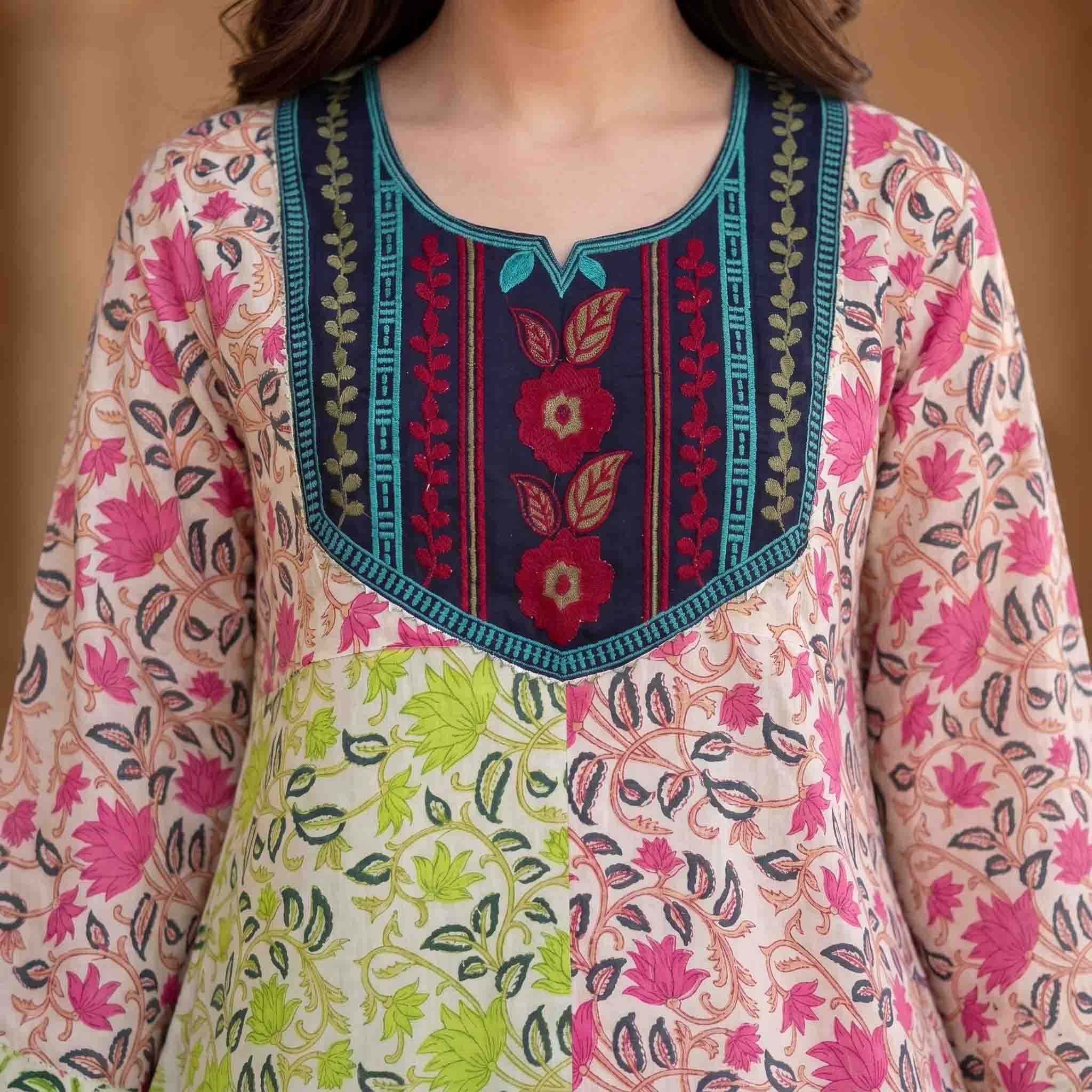 Spring Petals Women Darra - Lime & Pink