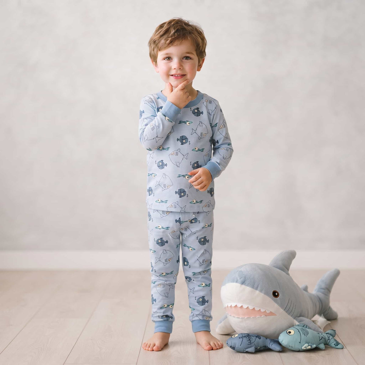 Ocean Buddies Boys Full Sleeves Pajama Set - Light Blue