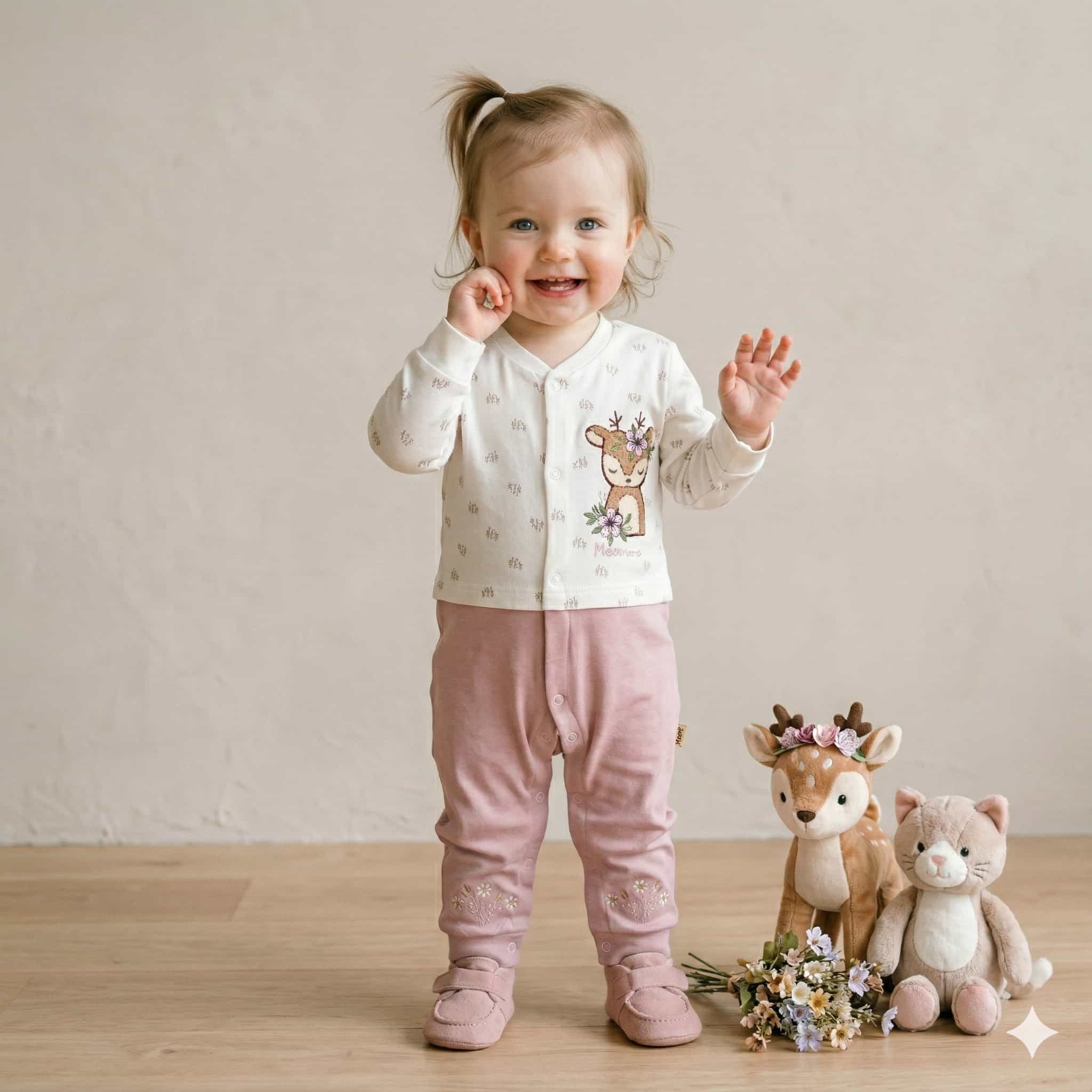 Sleepy Deer Baby Girl Set - Dusty Pink
