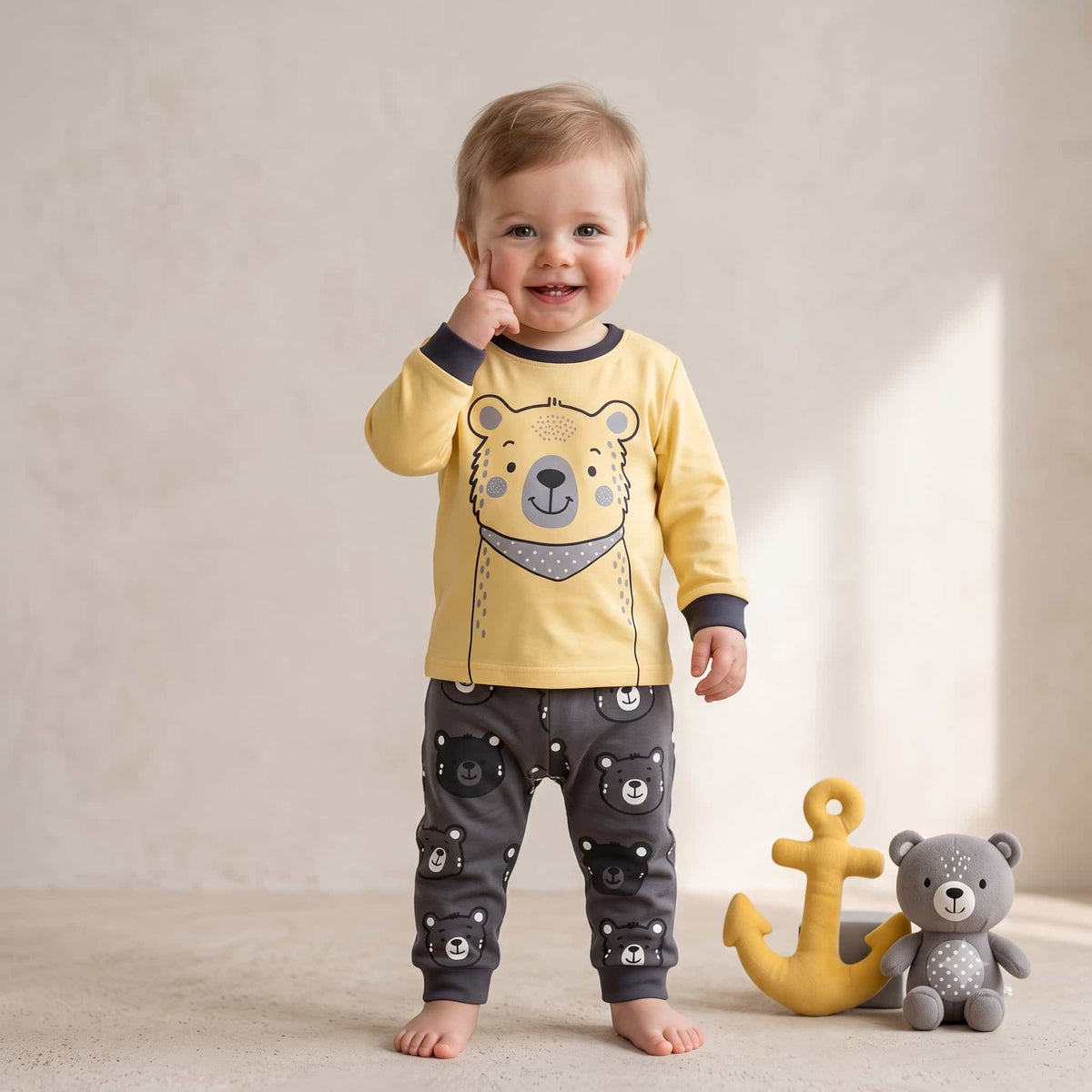 Honey Bear Baby Boys Full Sleeves Pajama Set – Mustard Yellow