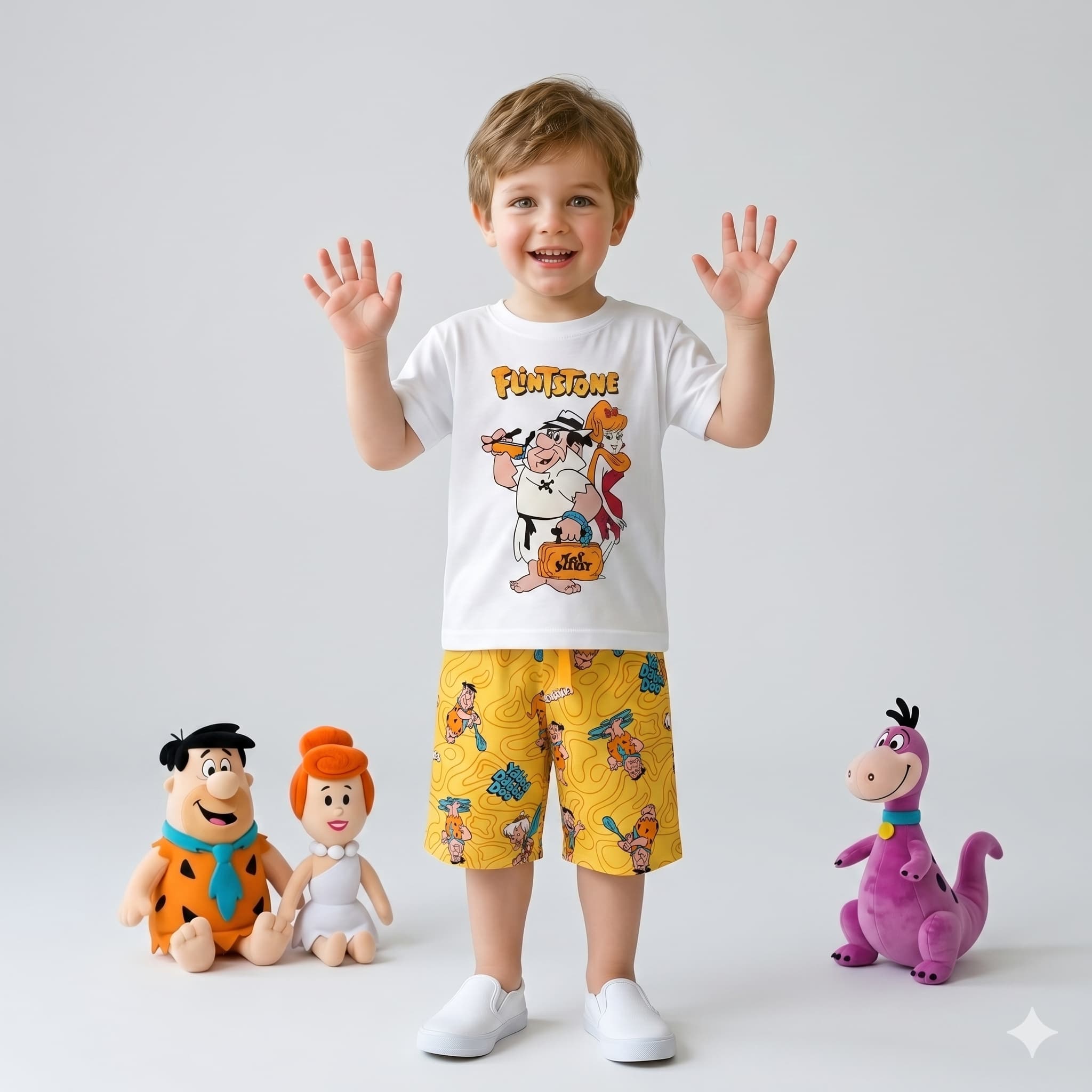 Flintstone Boys Half Sleeves Short Set - White