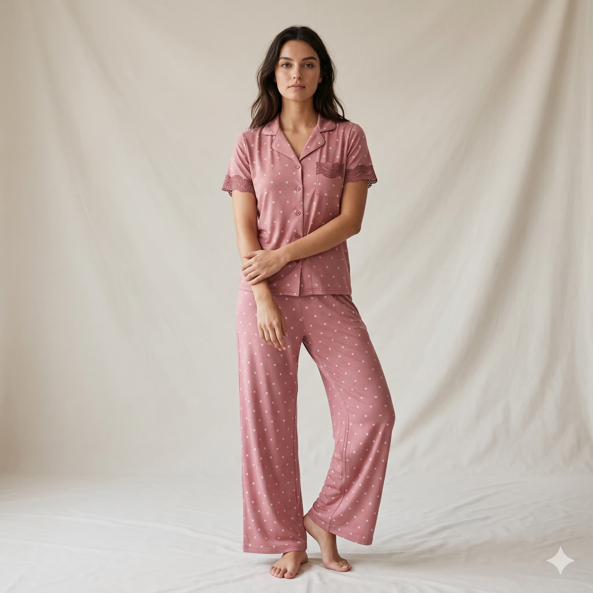 Dusky Rose Women Half Sleeves Pajama Set - Pink
