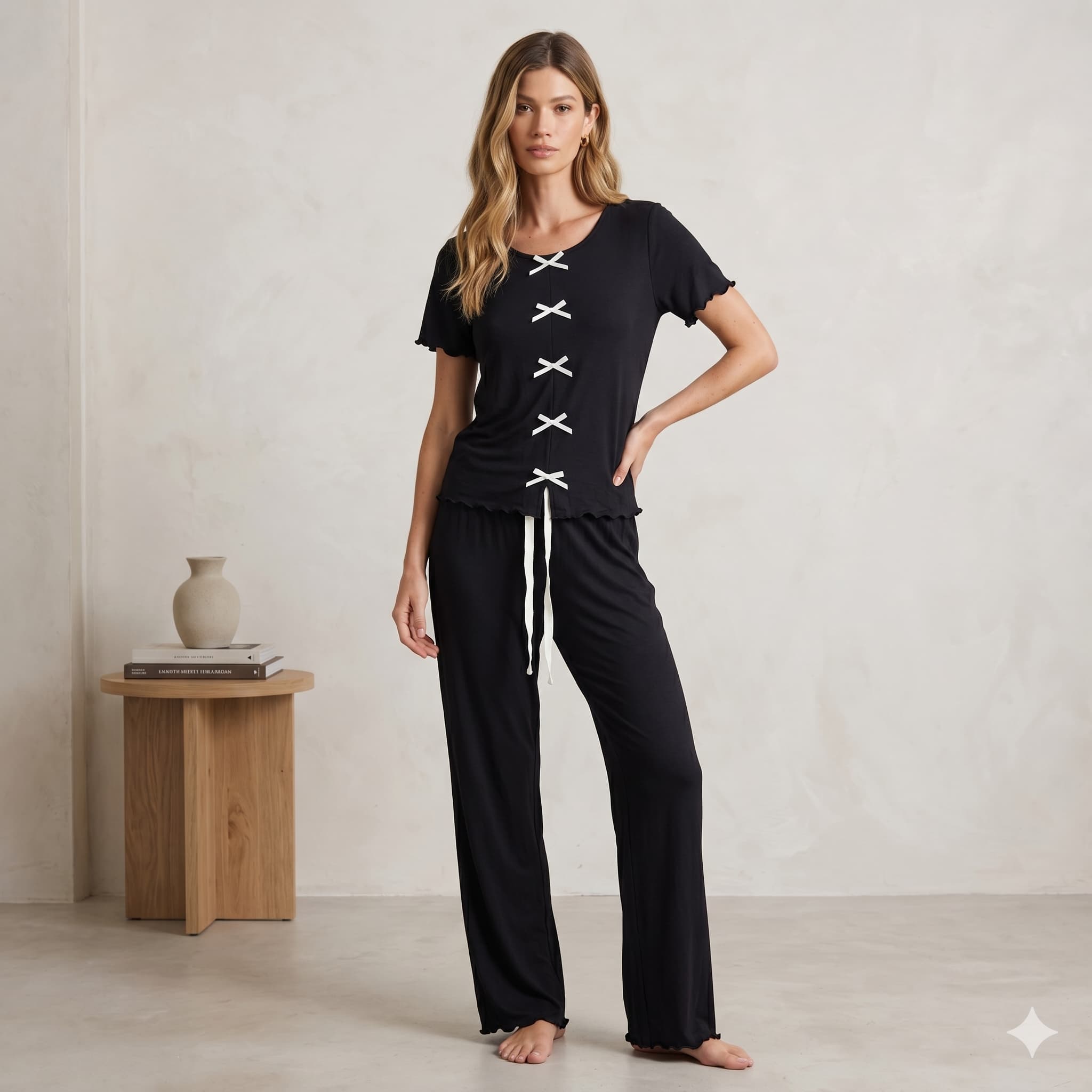 Midnight Muse Women Half Sleeves Pajama Set - Black