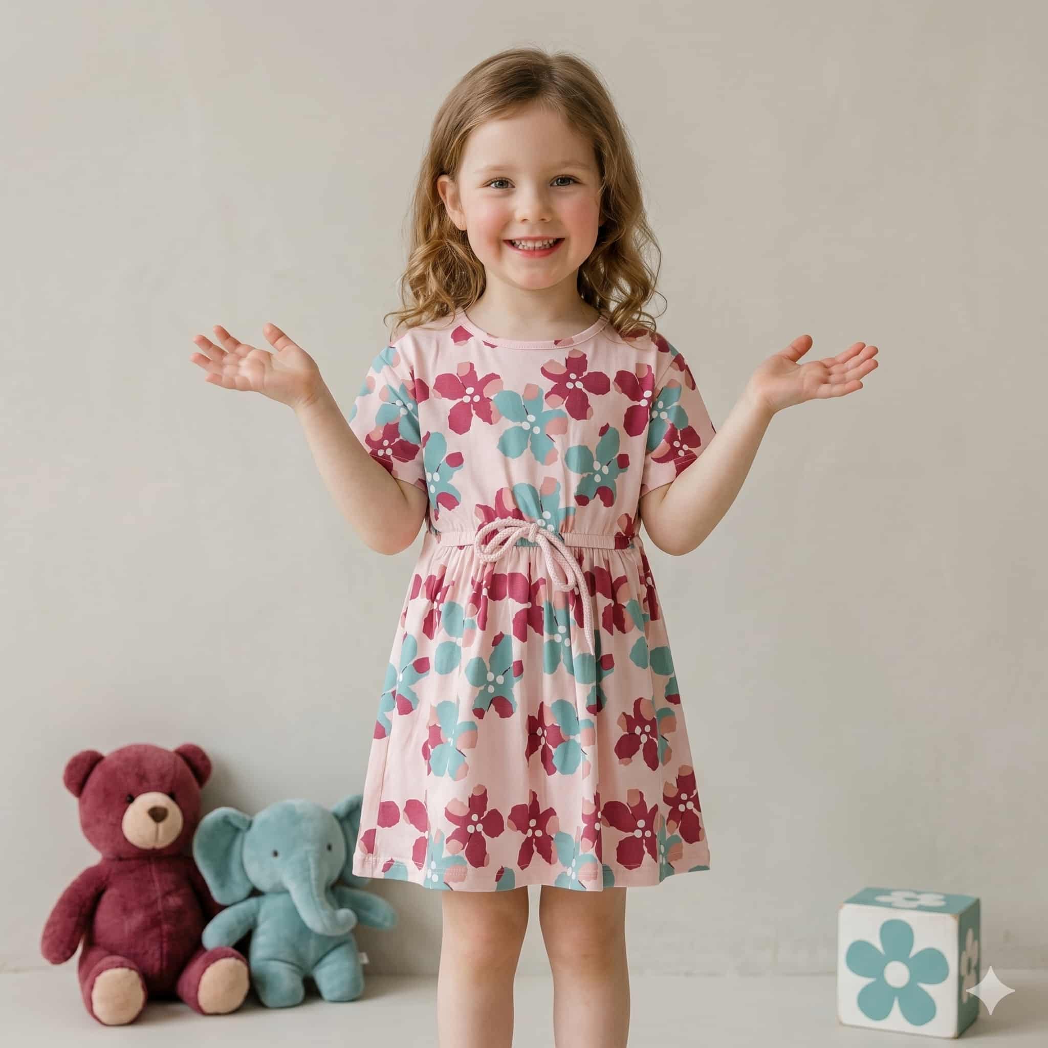 Blush Blossom Girls Frock Set - Pink