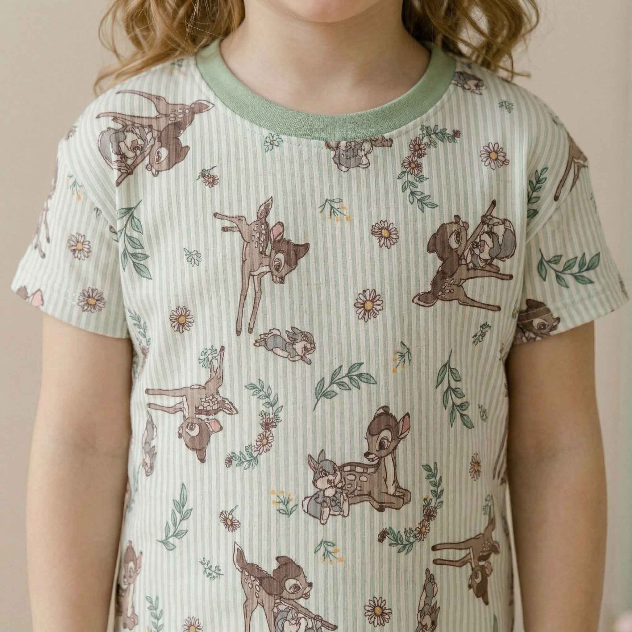 Playful Bambi Girls Short Sleeves Pajama Set - Green