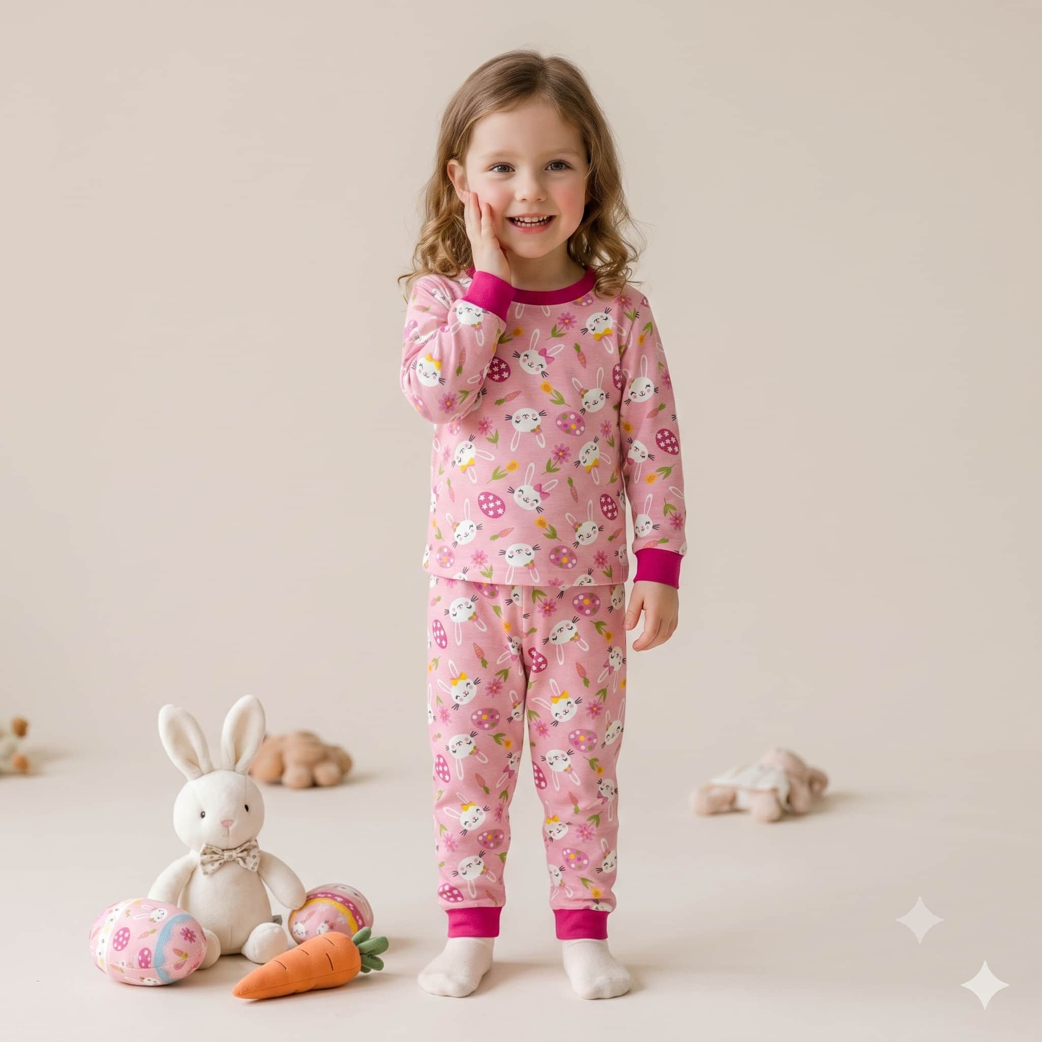 Bunny Hop Girls Full Sleeves Pajama Set - Pink