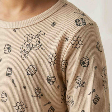 Honey Bee Boys Full Sleeves Pajama Set - Brown