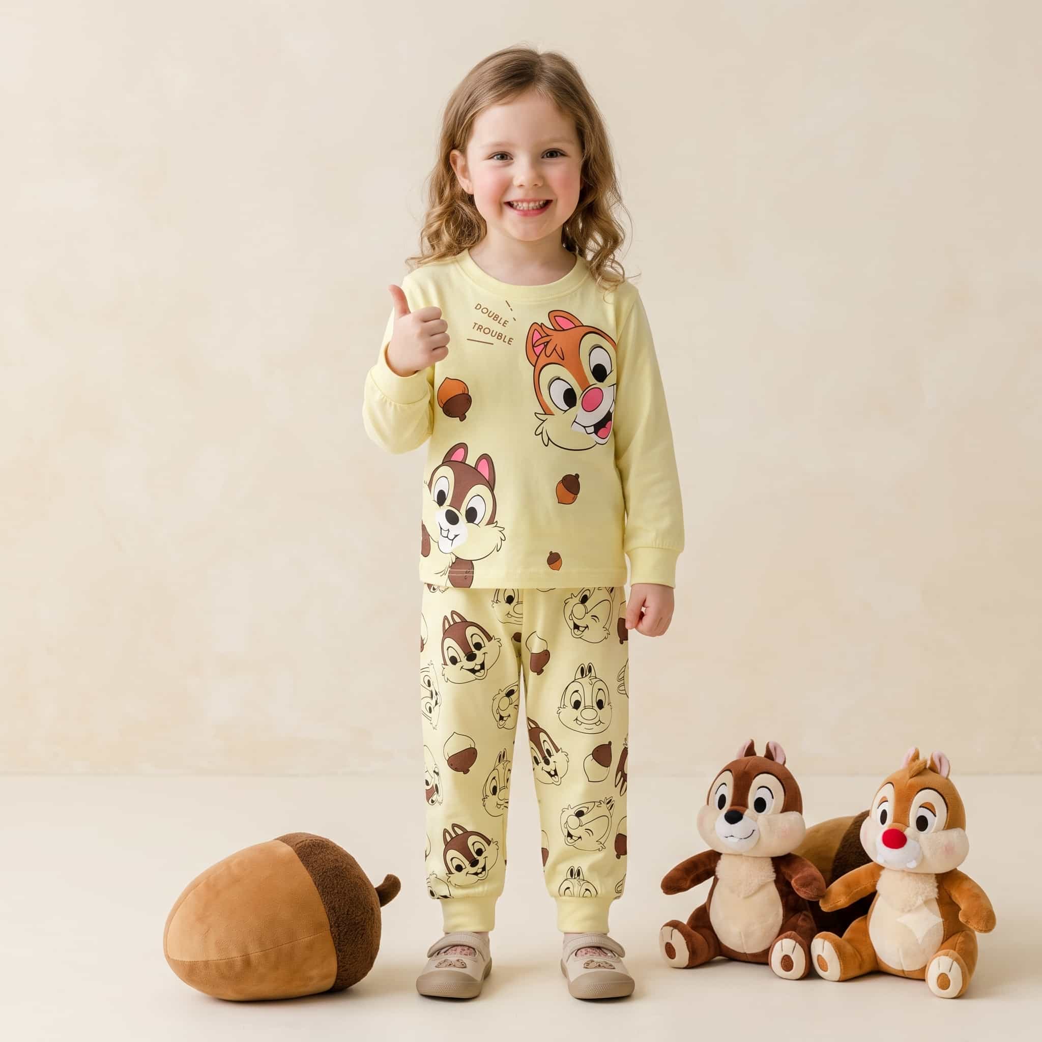 Chip N Dale Girl Full Sleeves Pajama Sets- Yellow