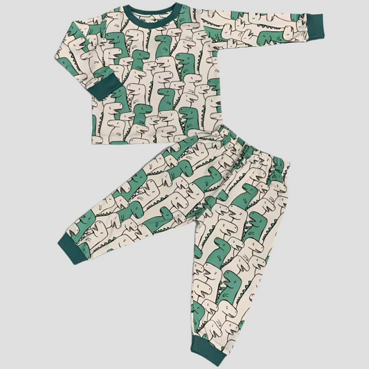 Dino Boys Full Sleeves Pajama Set - Green